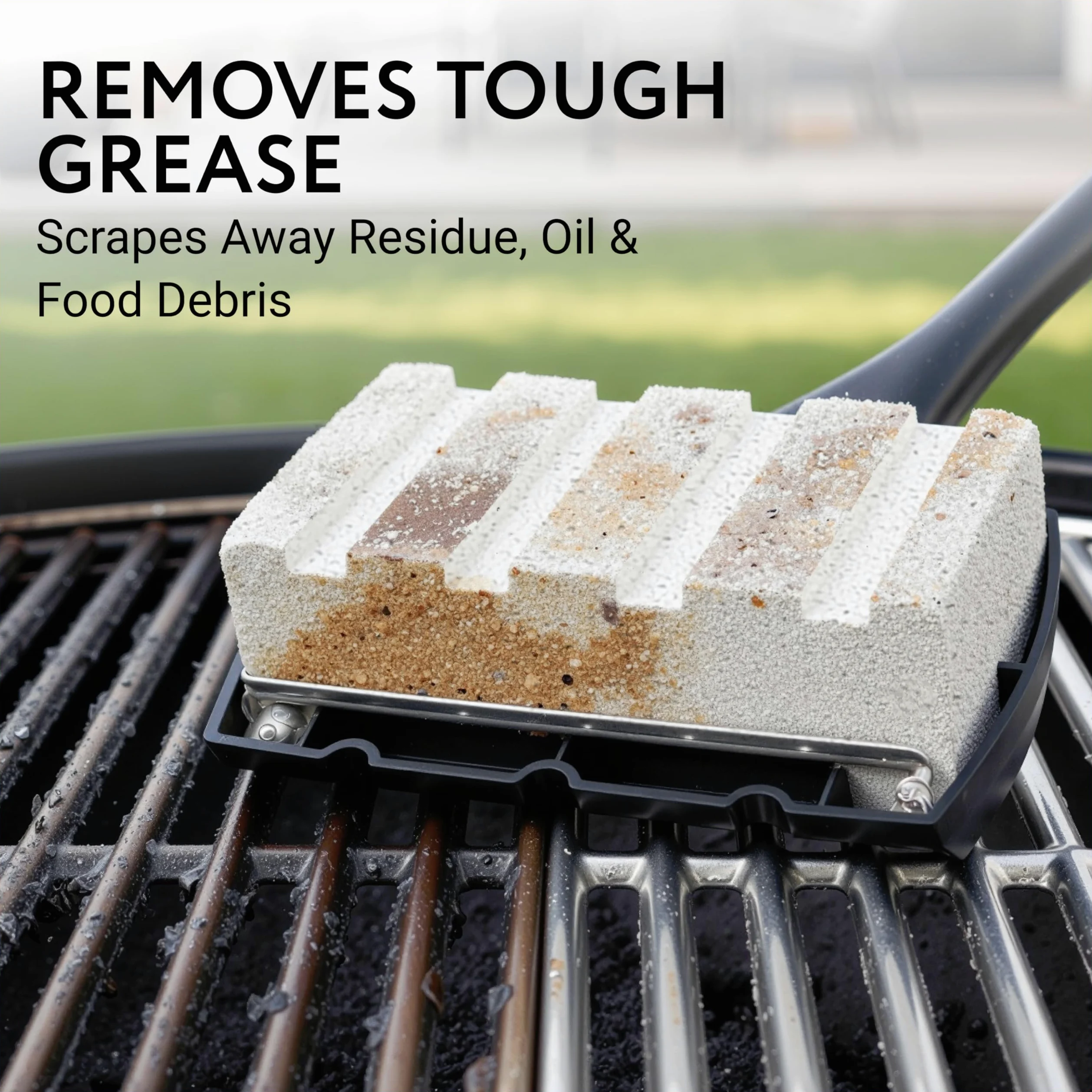 Grattoir de nettoyage pour pierre ponce avec poignée XL et 3 briques de gril – Bloc de nettoyage robuste pour grills plats ou râpés – Pierre ponce pour nettoyage de barbecue