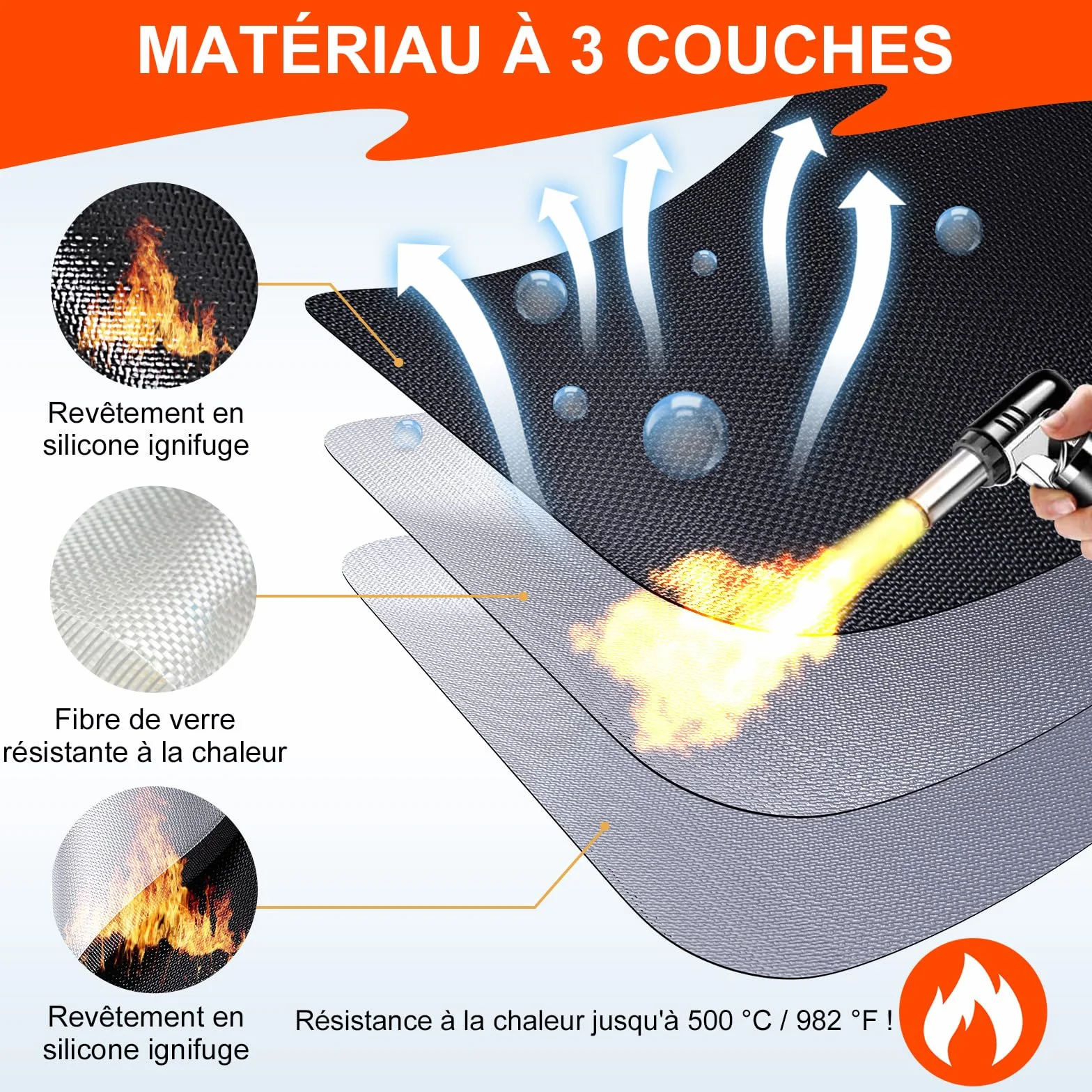 Tapis de Protection Thermique Pliable 60x105 cm Ignifuge Anti-étincelles pour Barbecues Poêles à Bois Sol