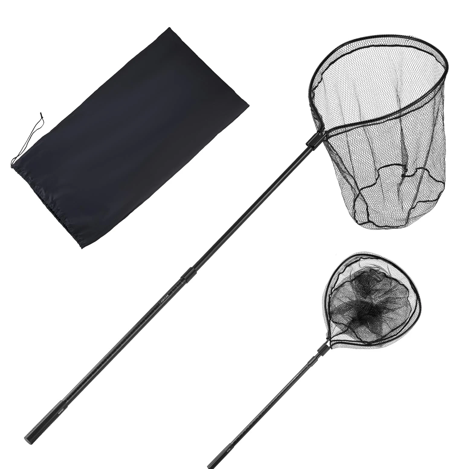 VEVOR Épuisette de Pêche, Filet de Pêche avec Manche Télescopique, pour Poisson Étang Bassin Kayak Bateau, Salabre Léger et Portable, Tige en Aluminium 6063 et Filet en Nylon Recouvert de PVC