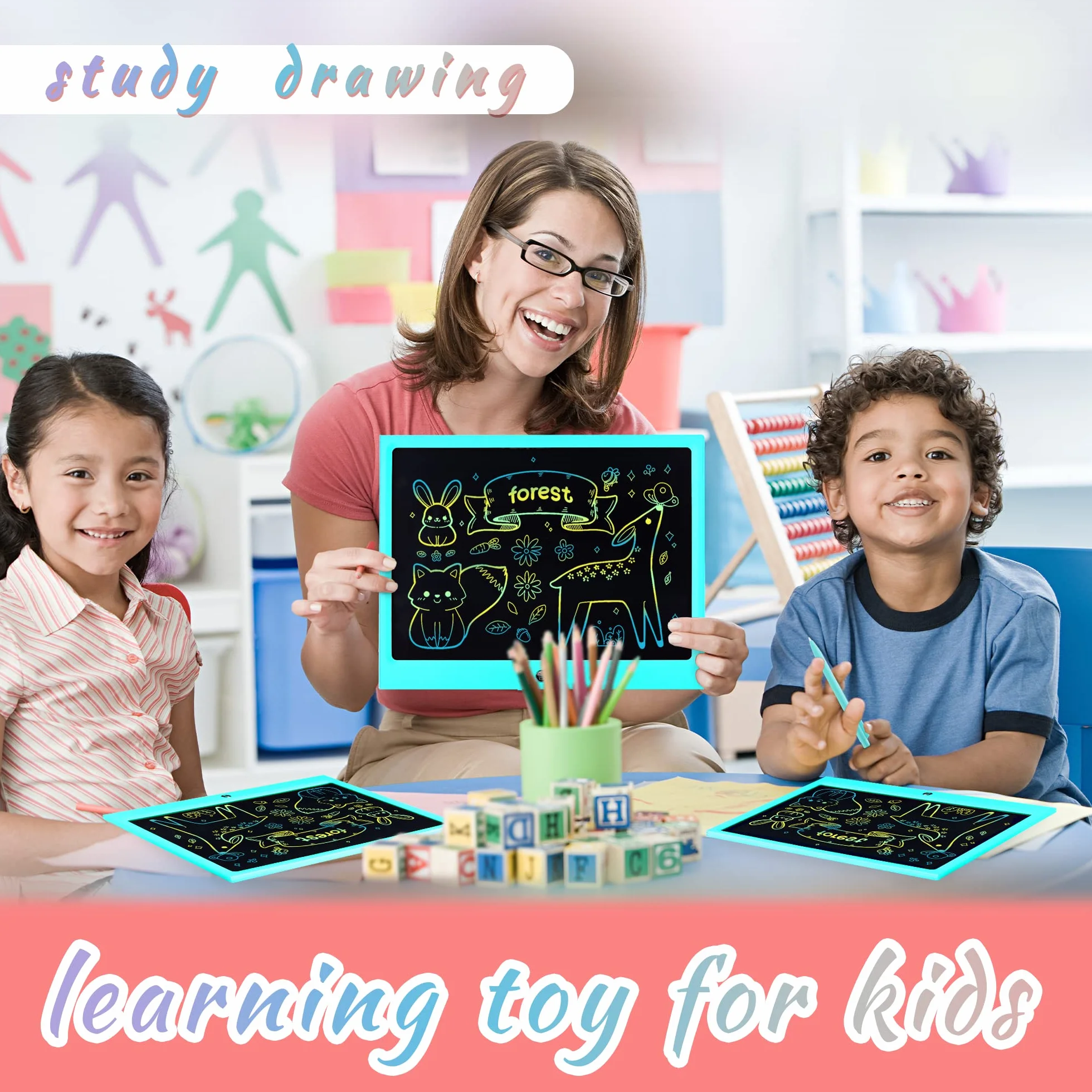 Tablette D'écriture LCD 15 Pouces Colorée pour Enfants, Jouets Filles Garçons, Cadeau Effaçable Réutilisable