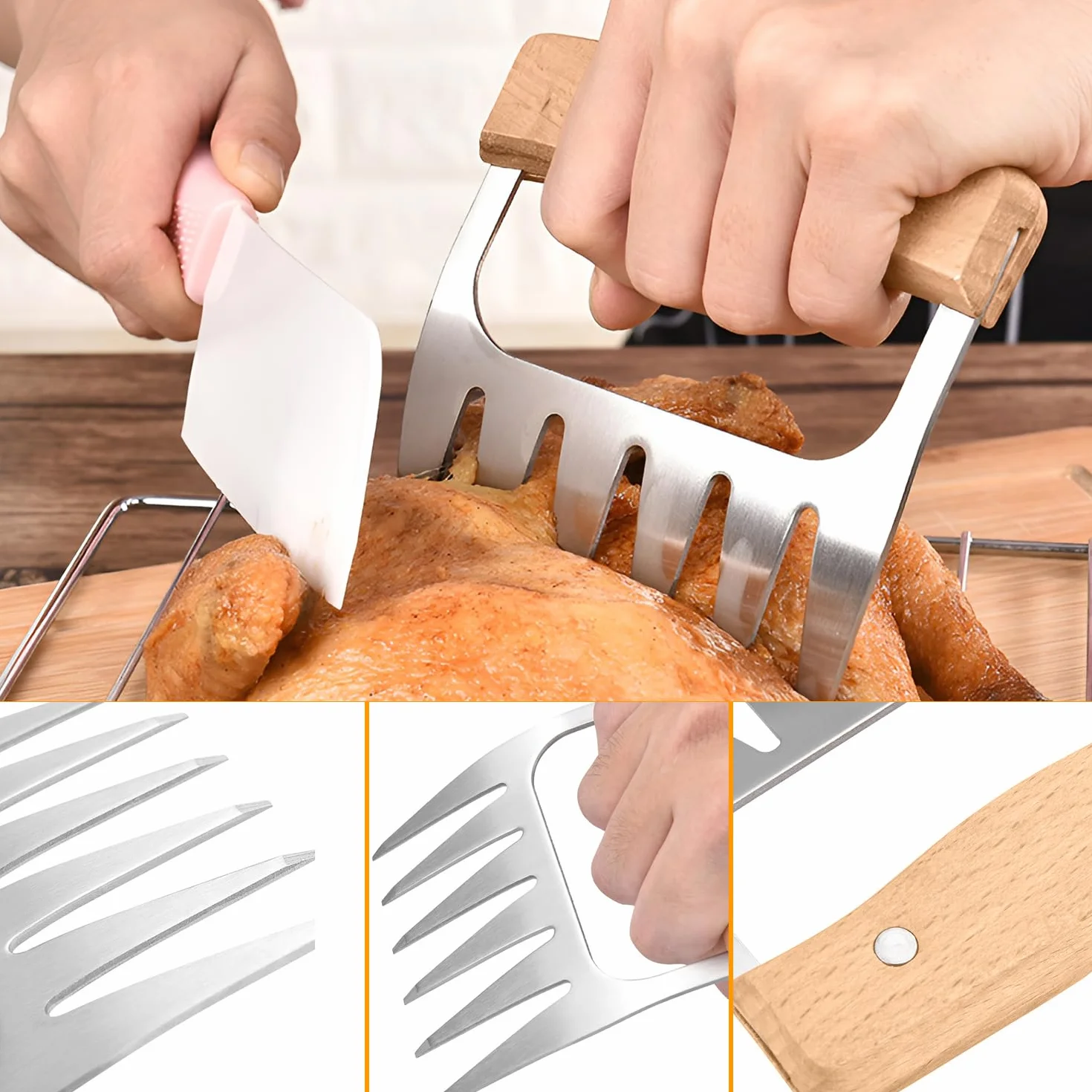 Lot de 2 griffes d'ours BBQ en acier inoxydable, outils professionnels pour poulet steak porc - Accessoires barbecue