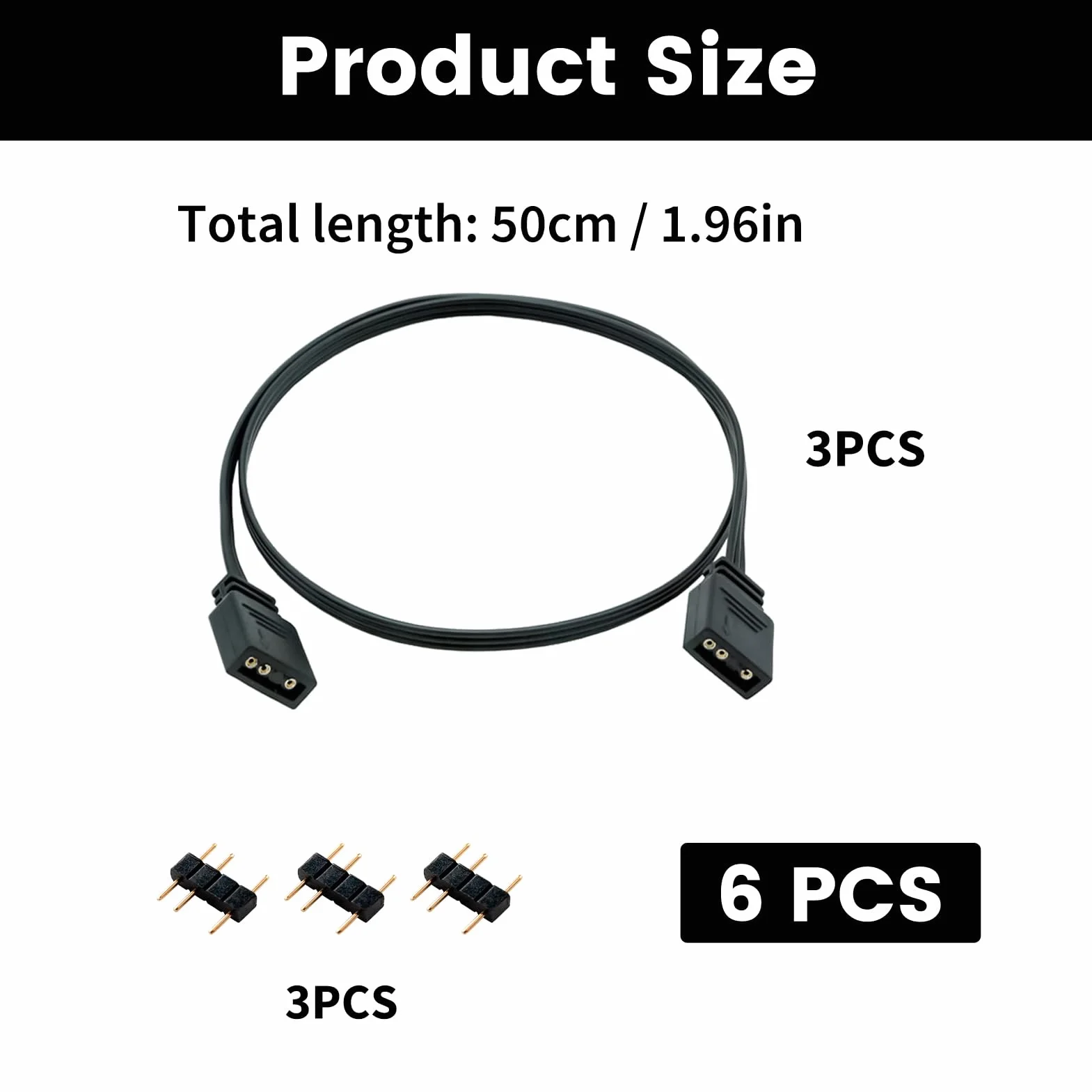 Câble d'extension ARGB 3 broches 5V femelle-femelle 0.5m pour ventilateur et bande LED RGB PC
