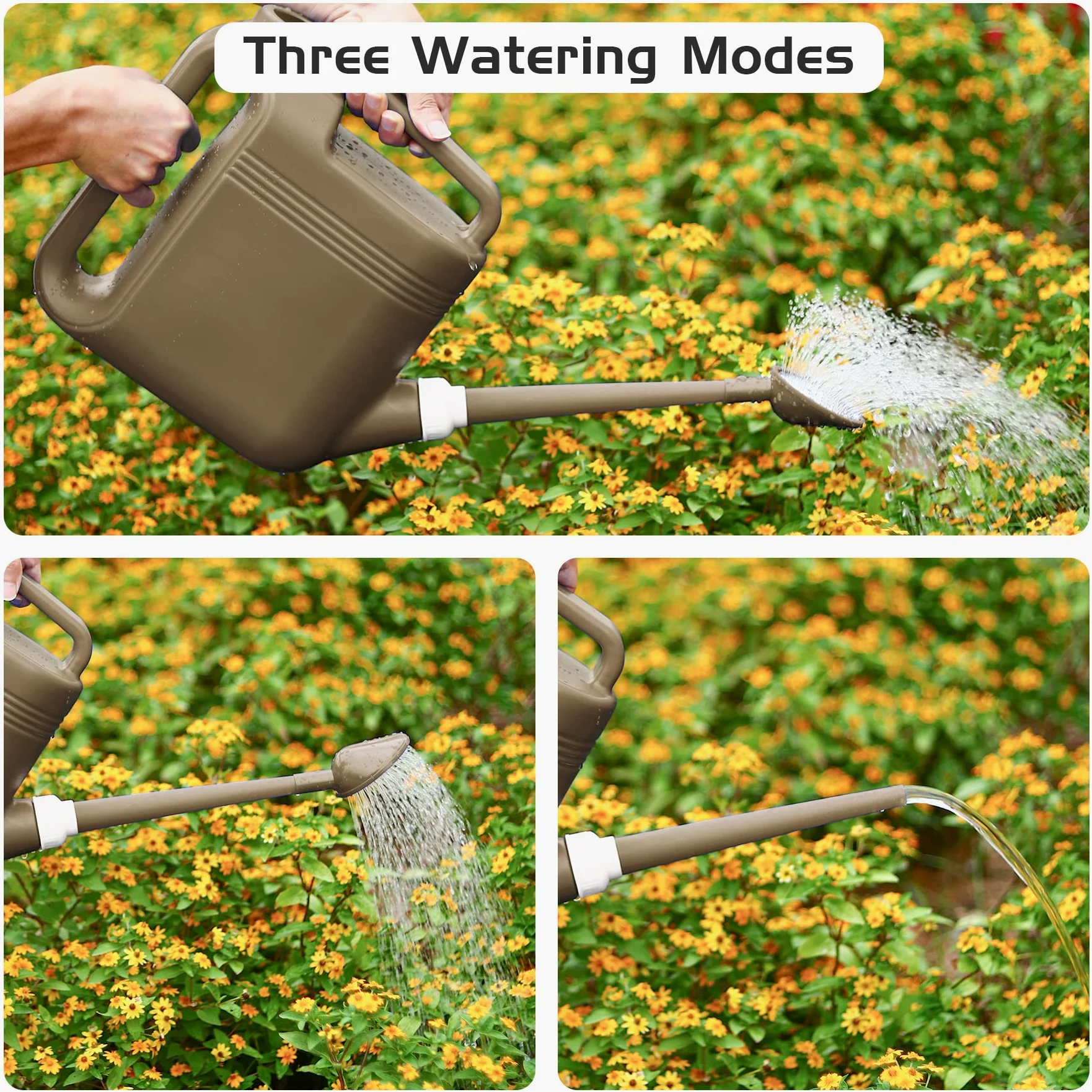 Arrosoir de 5,5 gallons pour plantes d'extérieur et d'intérieur, grand arrosoir de jardin léger et capacité de 5,5 L, arrosoir en plastique avec long bec et tête d'arrosage amovible en métal, gris