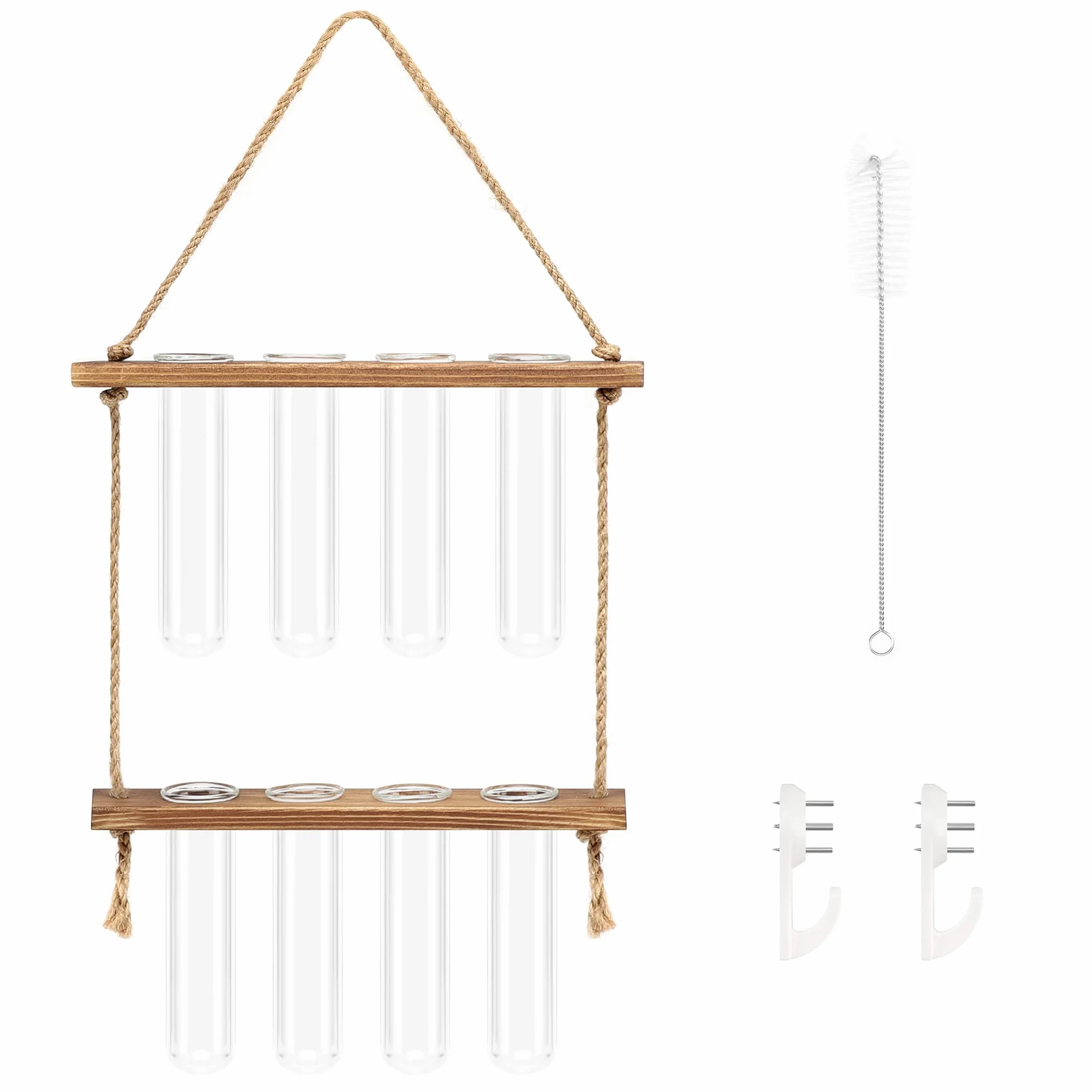 Hyindoor Station de Propagation avec Support en Bois Vase Mural 8 Tubes à Essai en Verre pour Plantes Hydroponiques