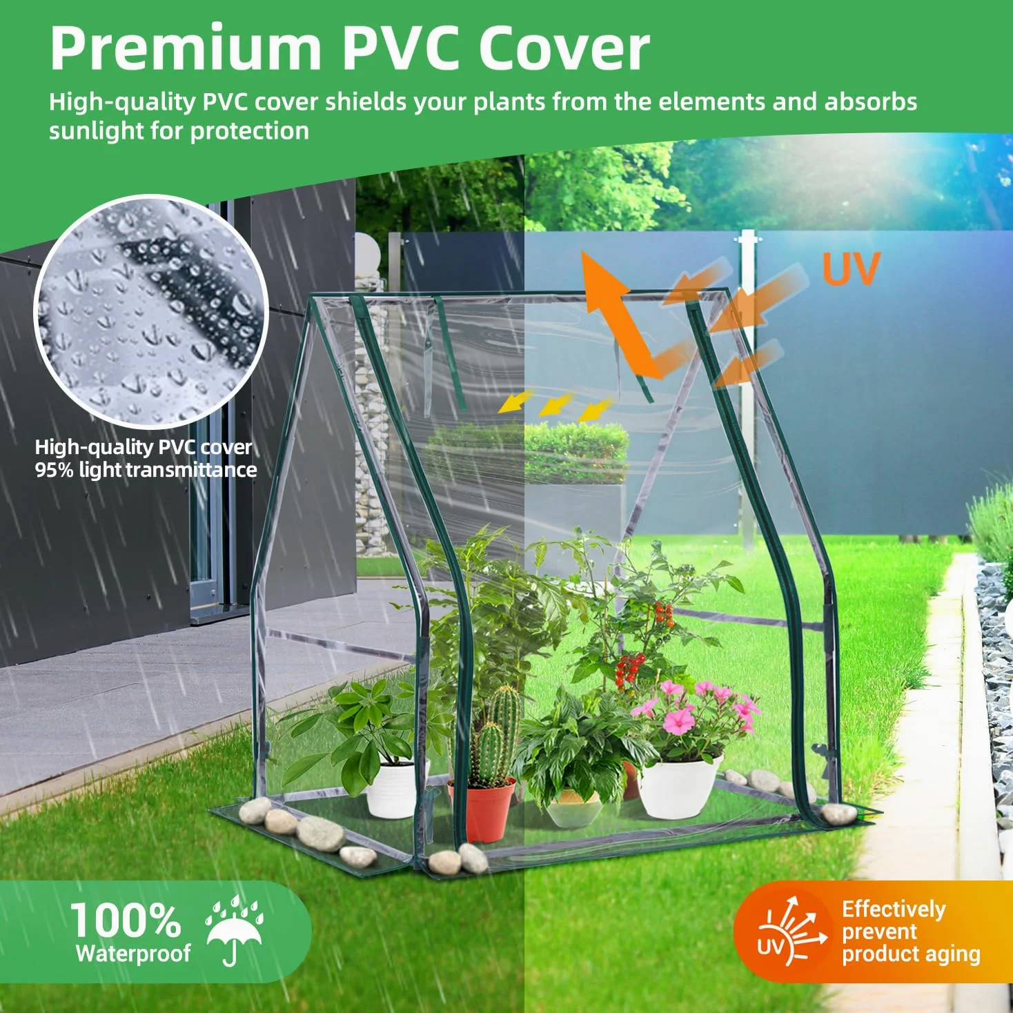 Ohuhu Mini serre pour intérieur et extérieur : serre de table portable avec tapis imperméable pour petites plantes, germination, 91,4 x 91,4 x 106,7 cm, couverture légère, accessoire de semis en dôme