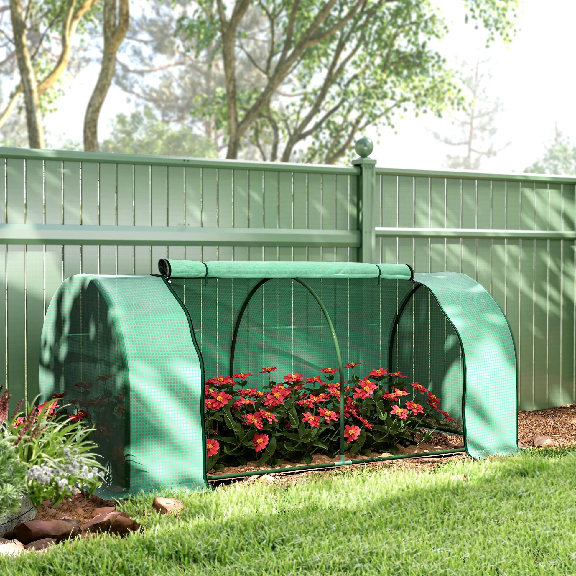 Outsunny Serre de Jardin Mini Serre à Tomates 2L x 1l x 0,8H m Acier Vert | Porte Zippée, Bâche PE