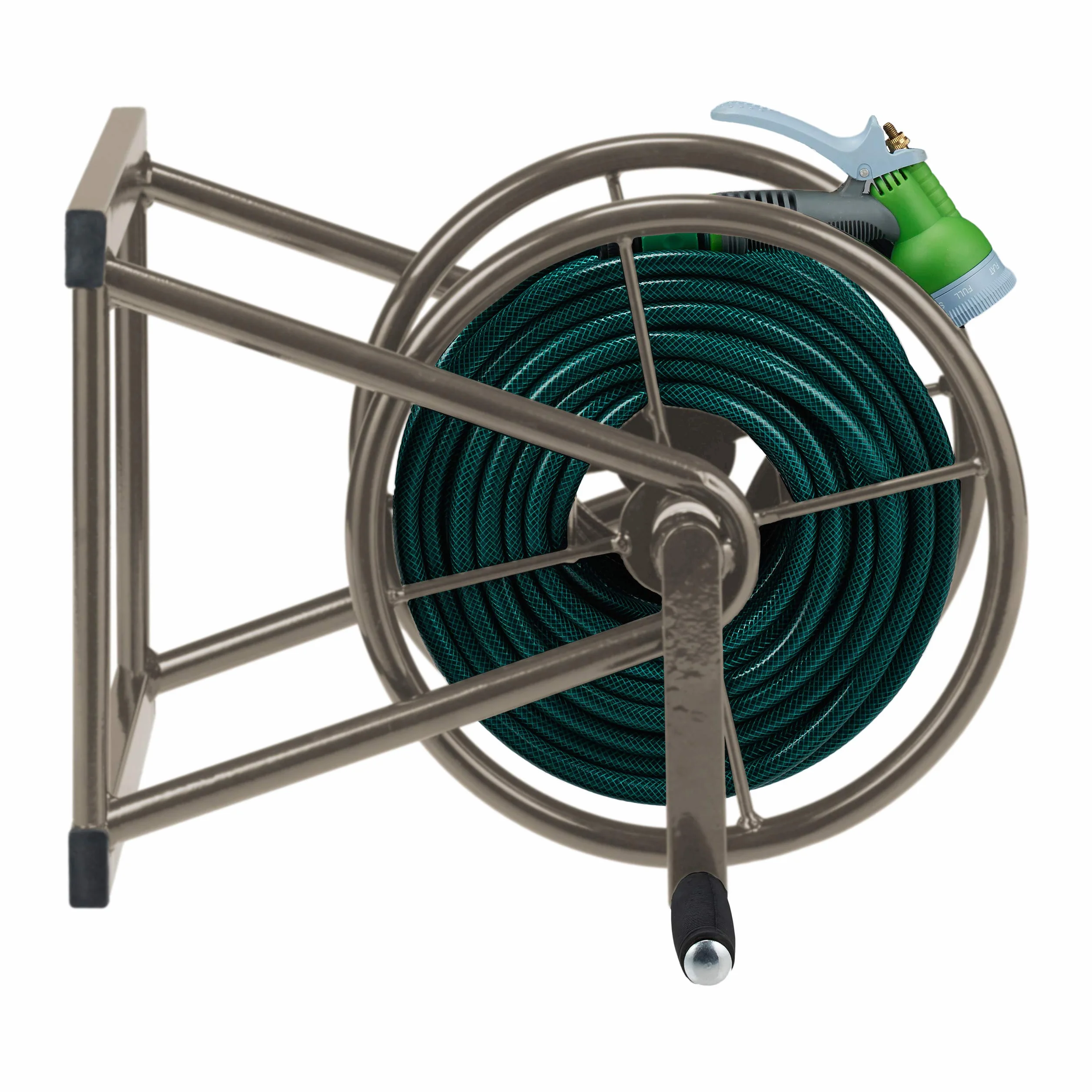 Relaxdays Dévidoir Mural, Acier, pour 60 m de Tuyau d’arrosage, raccords 3/4'', Enrouleur, HxLxP 36 x 55 x 50 cm, Brun