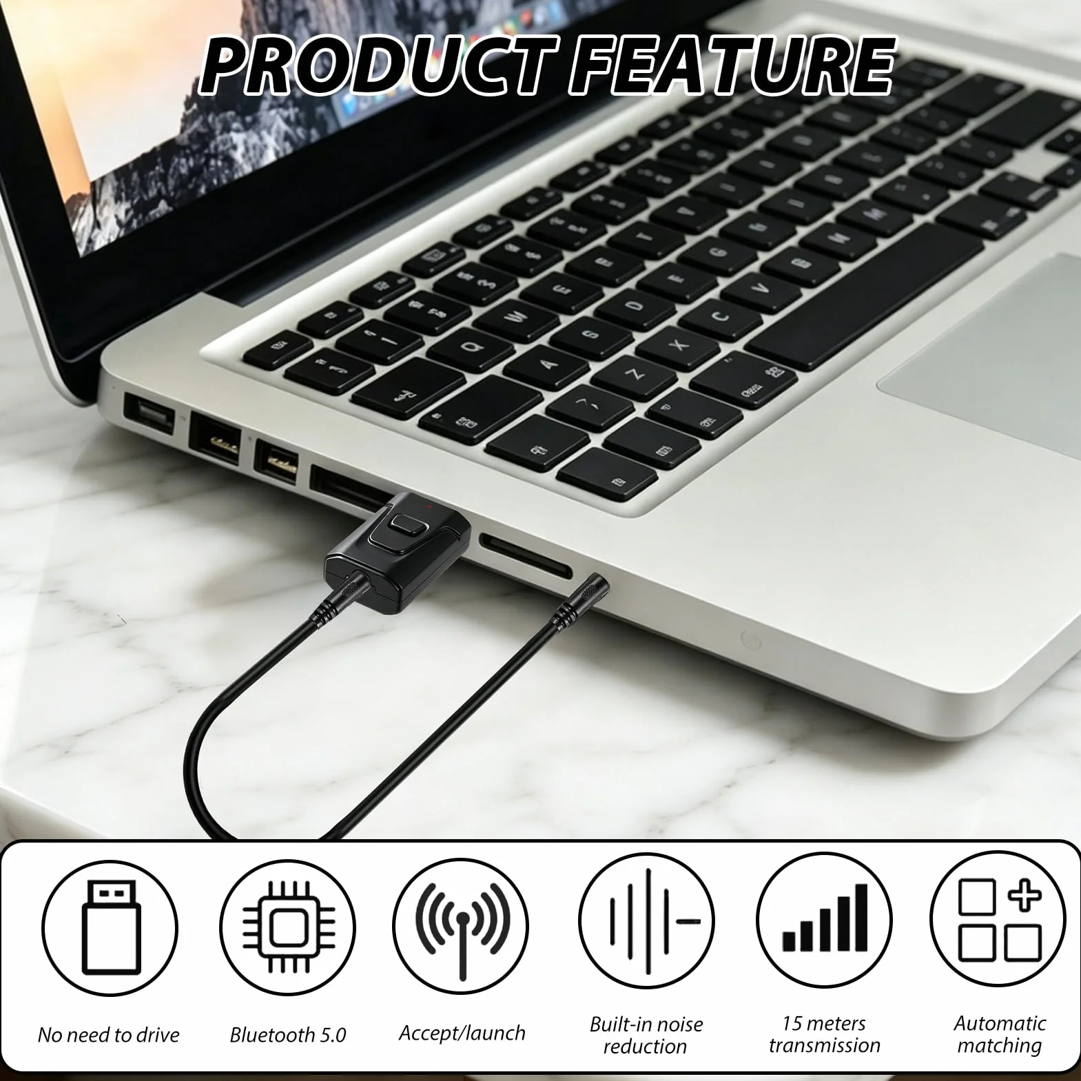 Adaptateur Bluetooth USB 5.0 2 en 1 Émetteur Récepteur Audio avec Jack 3,5 mm pour PC TV Voiture