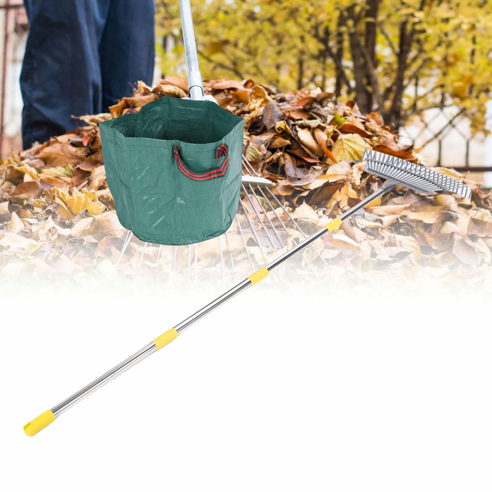 Cocoarm Râteau de Jardin en Métal Réglable à Feuilles de 45,7 Cm de Large avec Poignée Extensible de 91,4 à 180 Cm, 25 Dents Amovibles en Acier au Carbone pour Le Nettoyage de la Pelouse, de la Cour