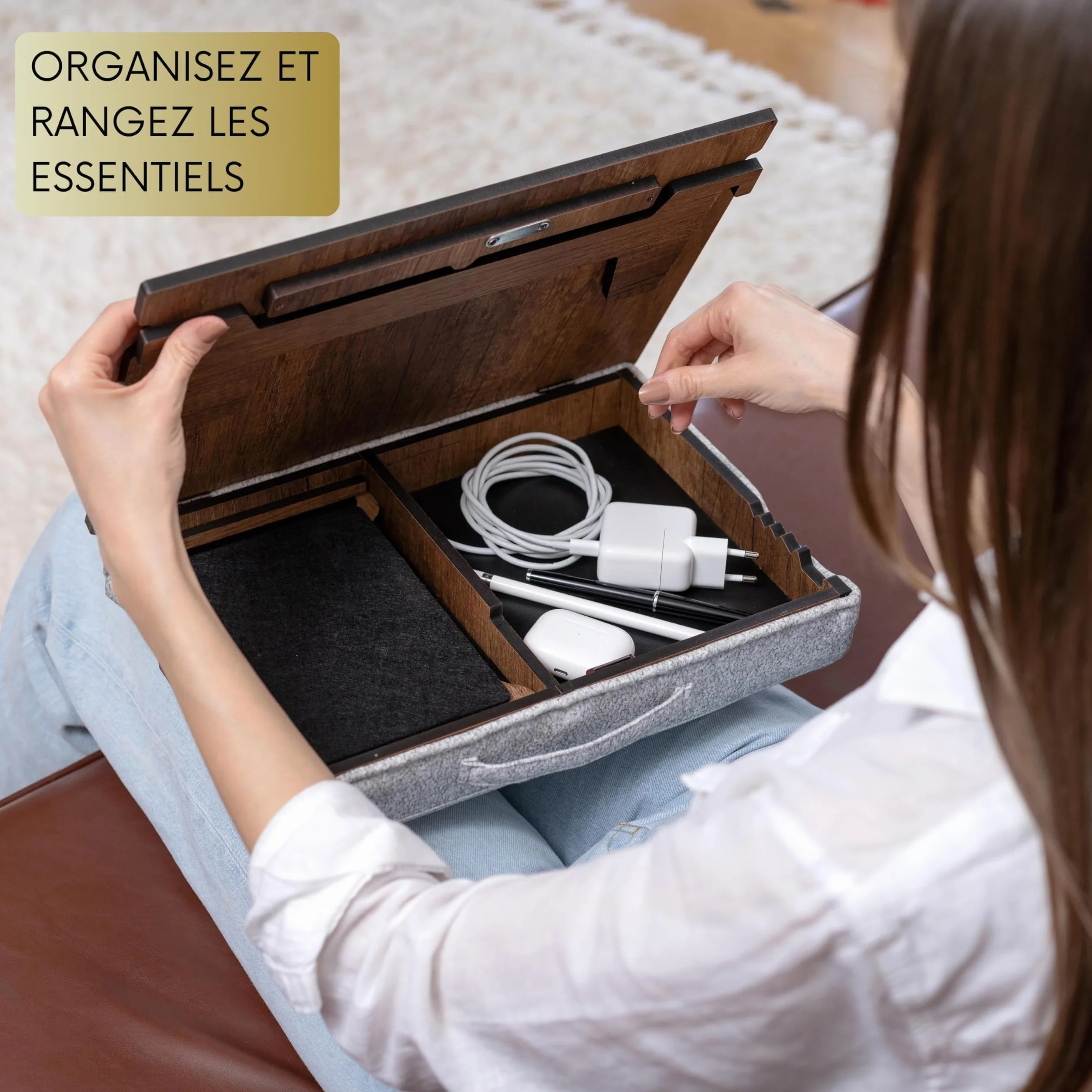 Vigo Wood Plateau pour Ordinateur Portable Ergonomique avec Fond Rembourré et Tiroir Hauteur Réglable