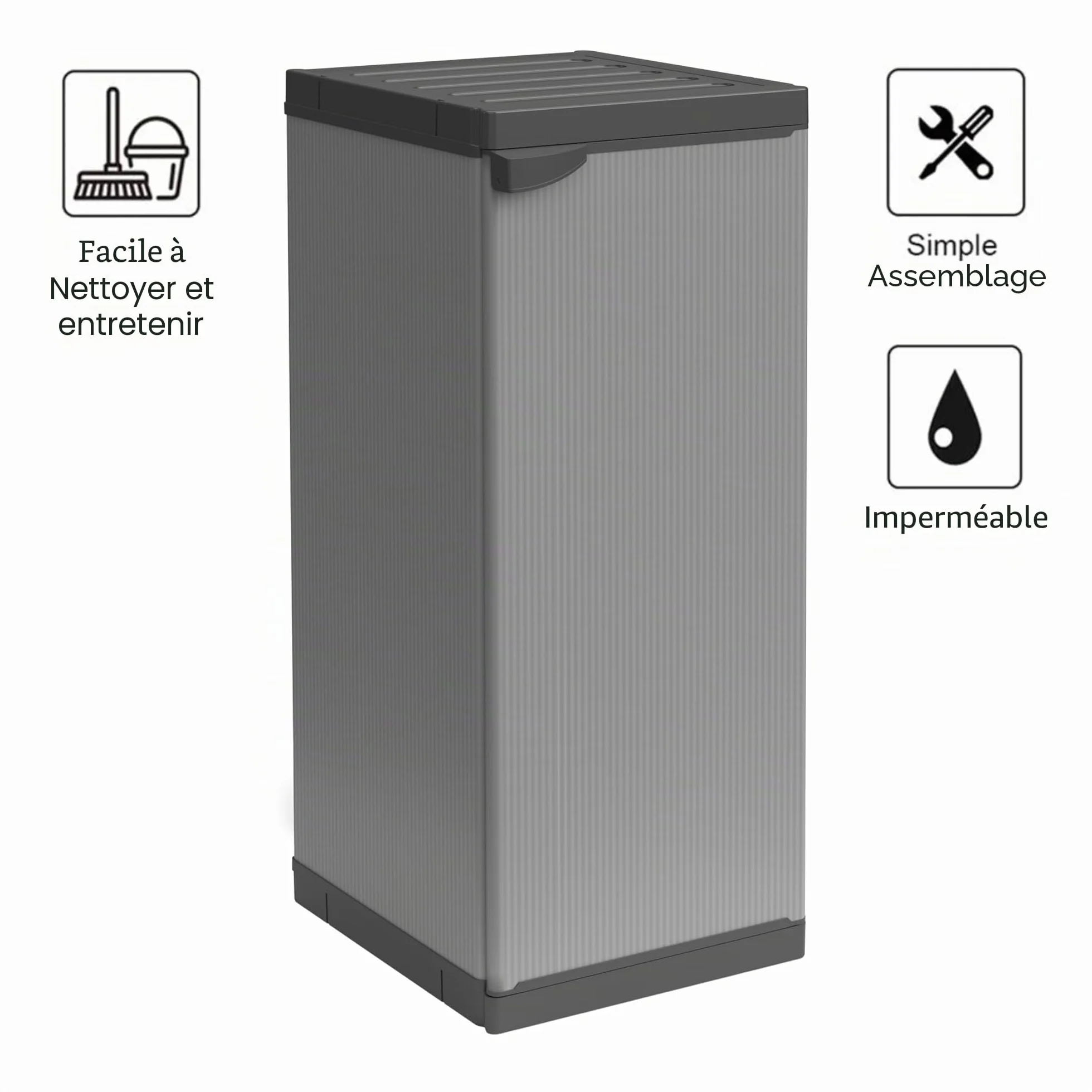 mongardi W2016 Armoire résine PVC PP 1 porte 1 étagère modulaire 34x40x85 cm Noir