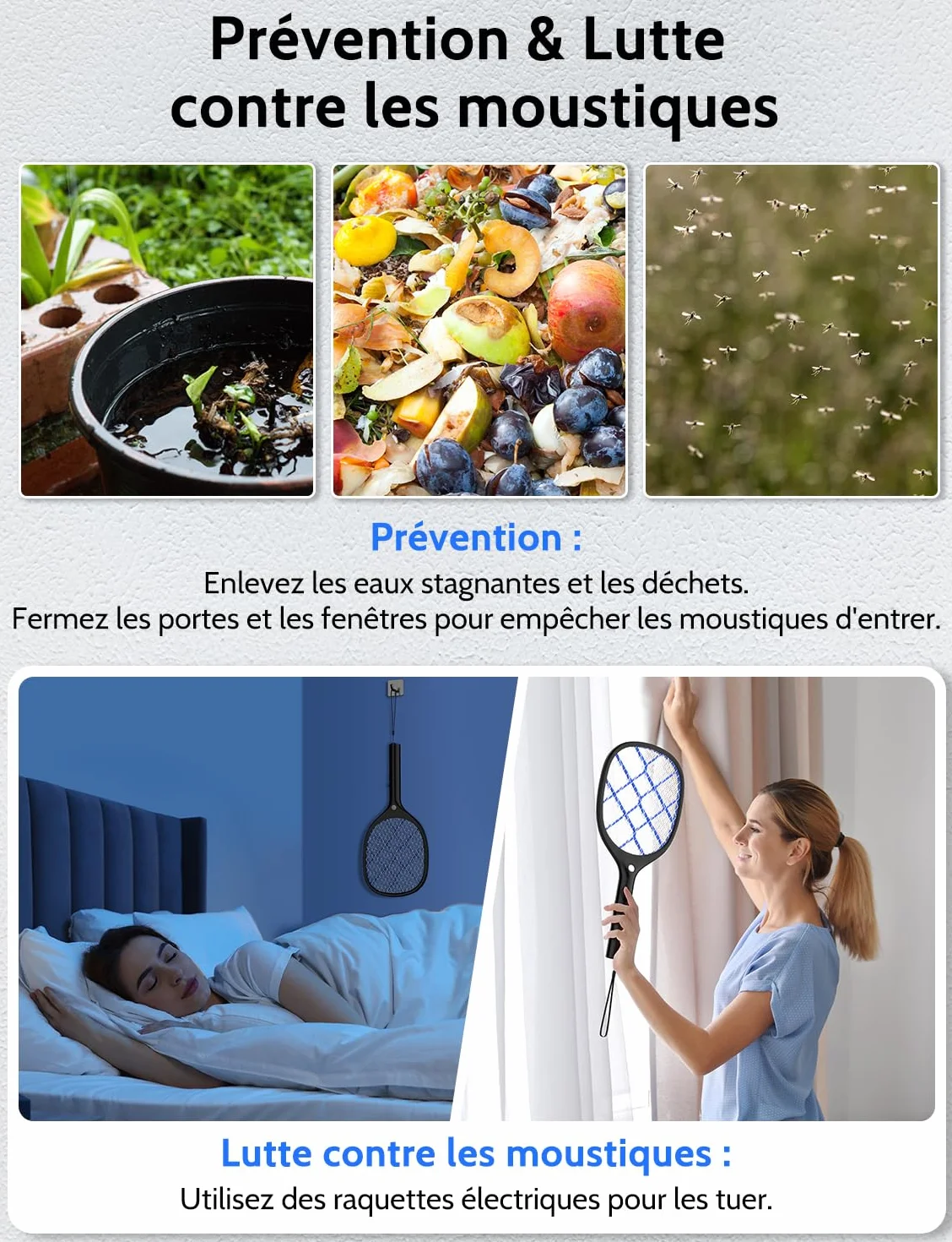 YISSVIC Raquette Electrique Insectes 4000 V Anti Moustique Rechargeable avec LED Noir