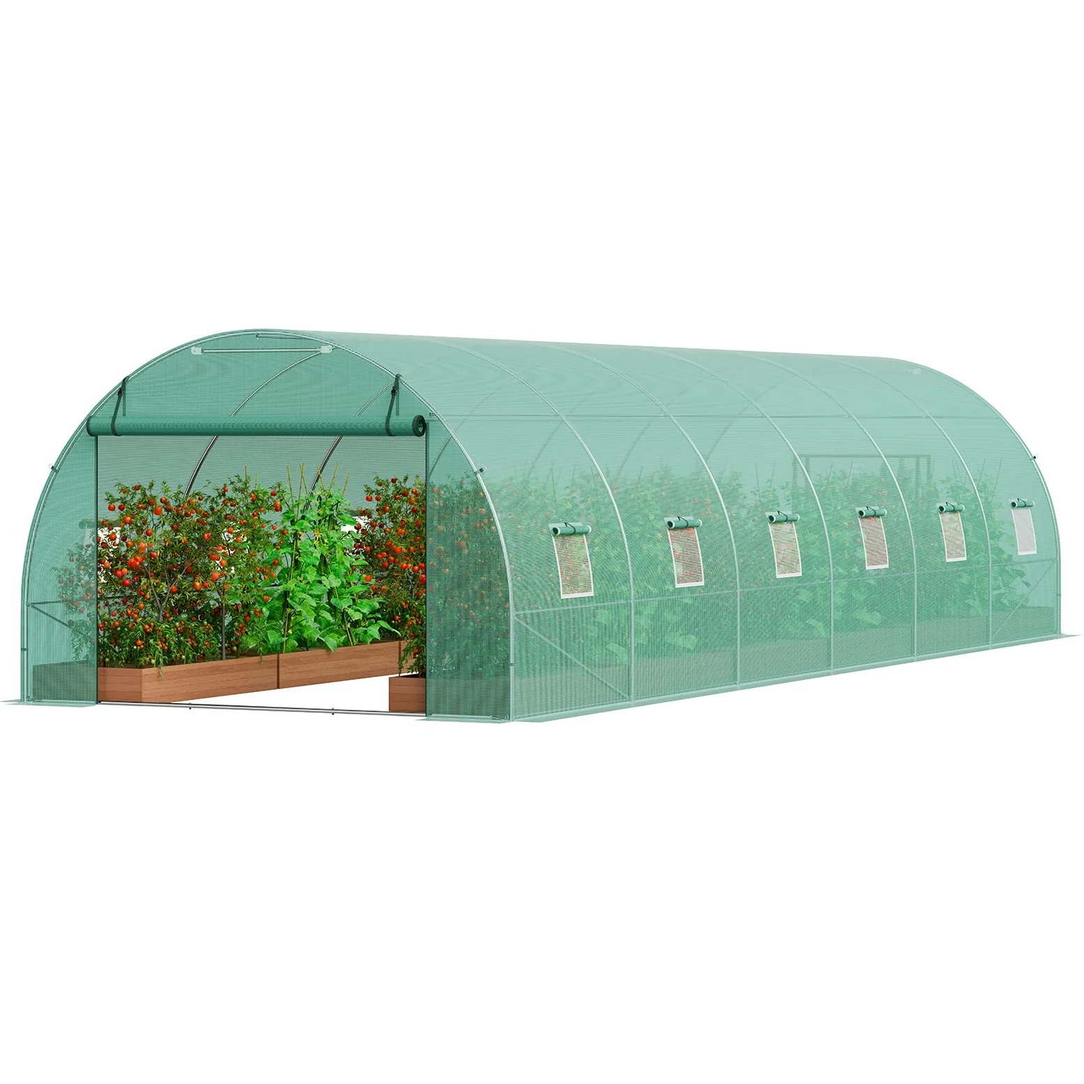 VEVOR Serre Tunnel Jardin, 890x295x198 cm, Tente Abri Plantes avec Cadre en Acier Galvanisé, Couverture en PE Verte, Porte à Glissière Enroulable, 12 Fenêtres, pour Extérieur Cultiver Légumes Fleurs