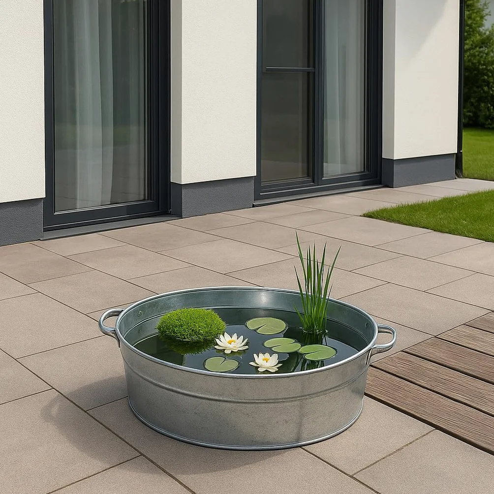 Bac galvanisé - Bol à planter - Décoration de jardin d'extérieur - Mini bassin d'eau - Décoration de balcon - 35 litres