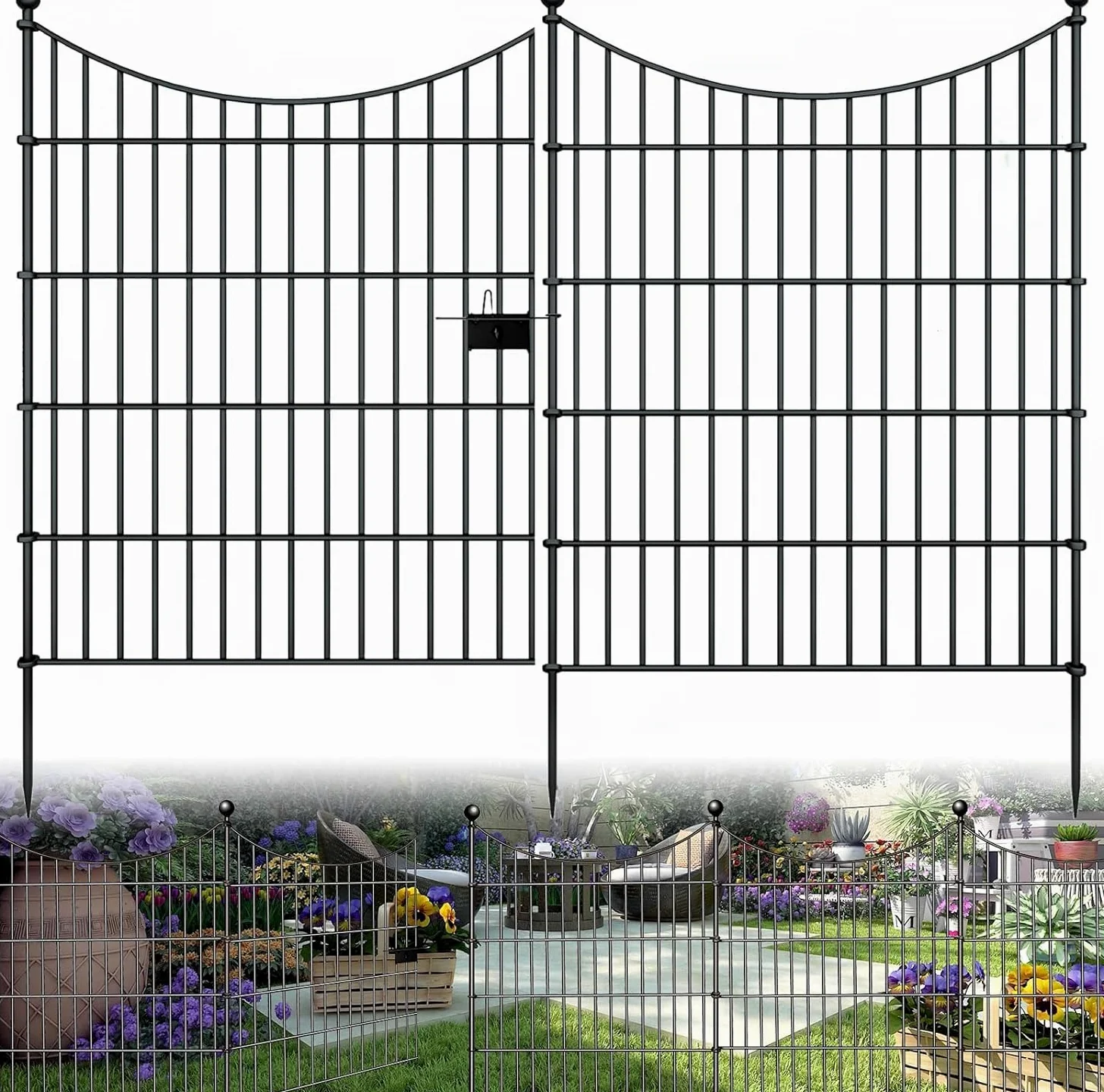 HEYOUTH Clôture d'étang,Enclos Chien Exterieur,cloture jardin en Métal,74x81cm,10 éléments de clôture et 11 barres de fixation,Clôture Métallique Décorative pour Chien Cour Terrasse Extérieur