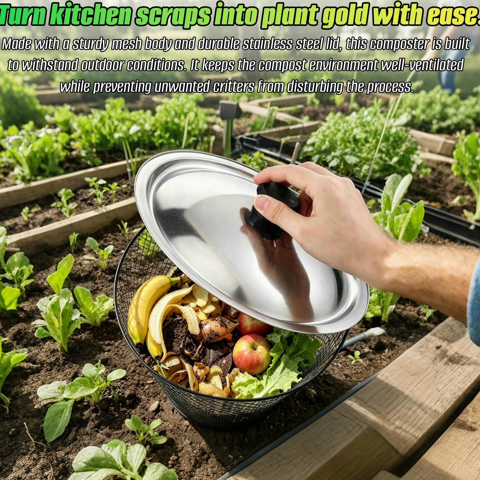 Composteur De Jardin 2 en 1, Lot De 6 Composteurs en Maille Métallique avec Couvercle Cloche De Protection pour Plantes Et Bac À Compost Protection Contre Les Animaux pour Potager Et Jardin