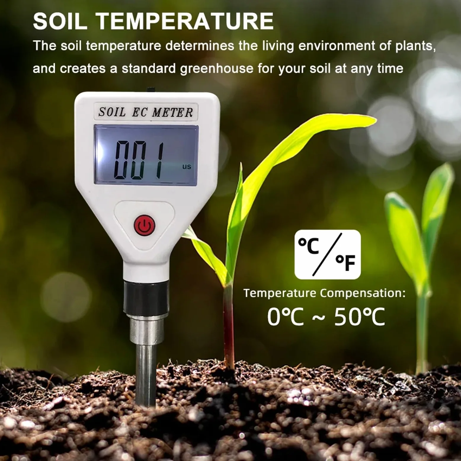 Compteur EC de Sol Professionnel 0-1999us/cm, sonde métallique Haute précision, testeur conductivité numérique ATC for Le Jardinage Fleurs et Les Terres agricoles Jardinage, Agriculture