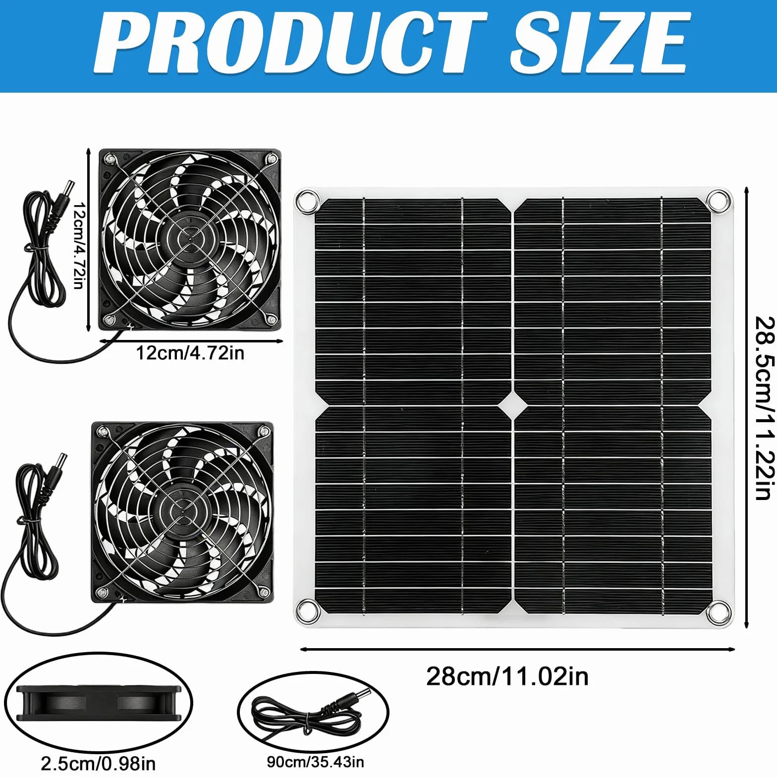 Ventilateur Solaire 12 W Résistant aux Intempéries avec Panneau Solaire et Double Extracteur