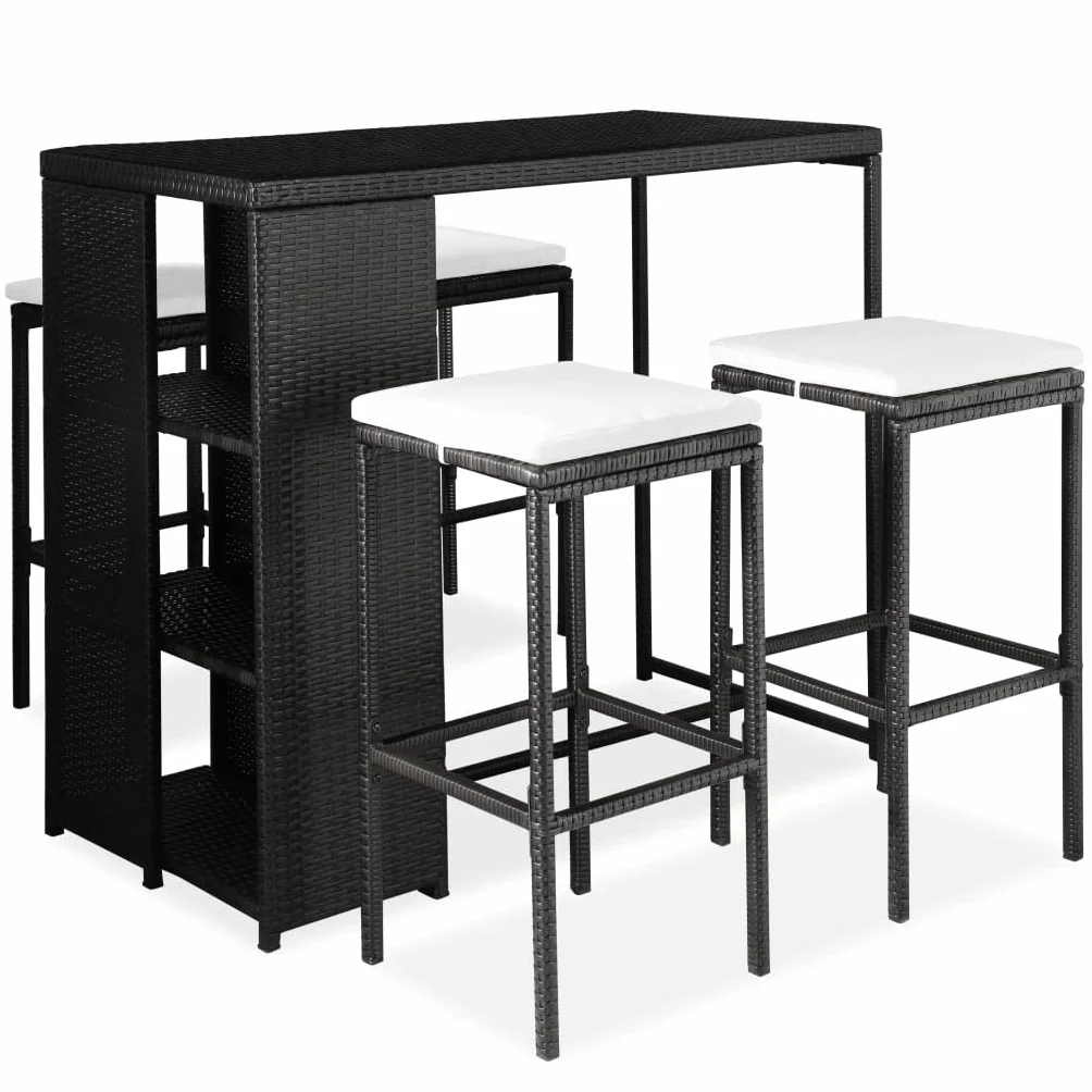 Ensemble de Bar de Jardin Noir Résine Tressée 5 Pièces avec Coussins