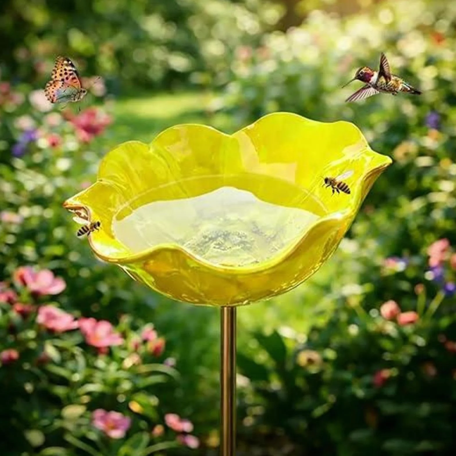 Bain Oiseaux Décoratif Métal Motif Fleurs 2026 - Bol Coloré Abeille Papillon Jardin
