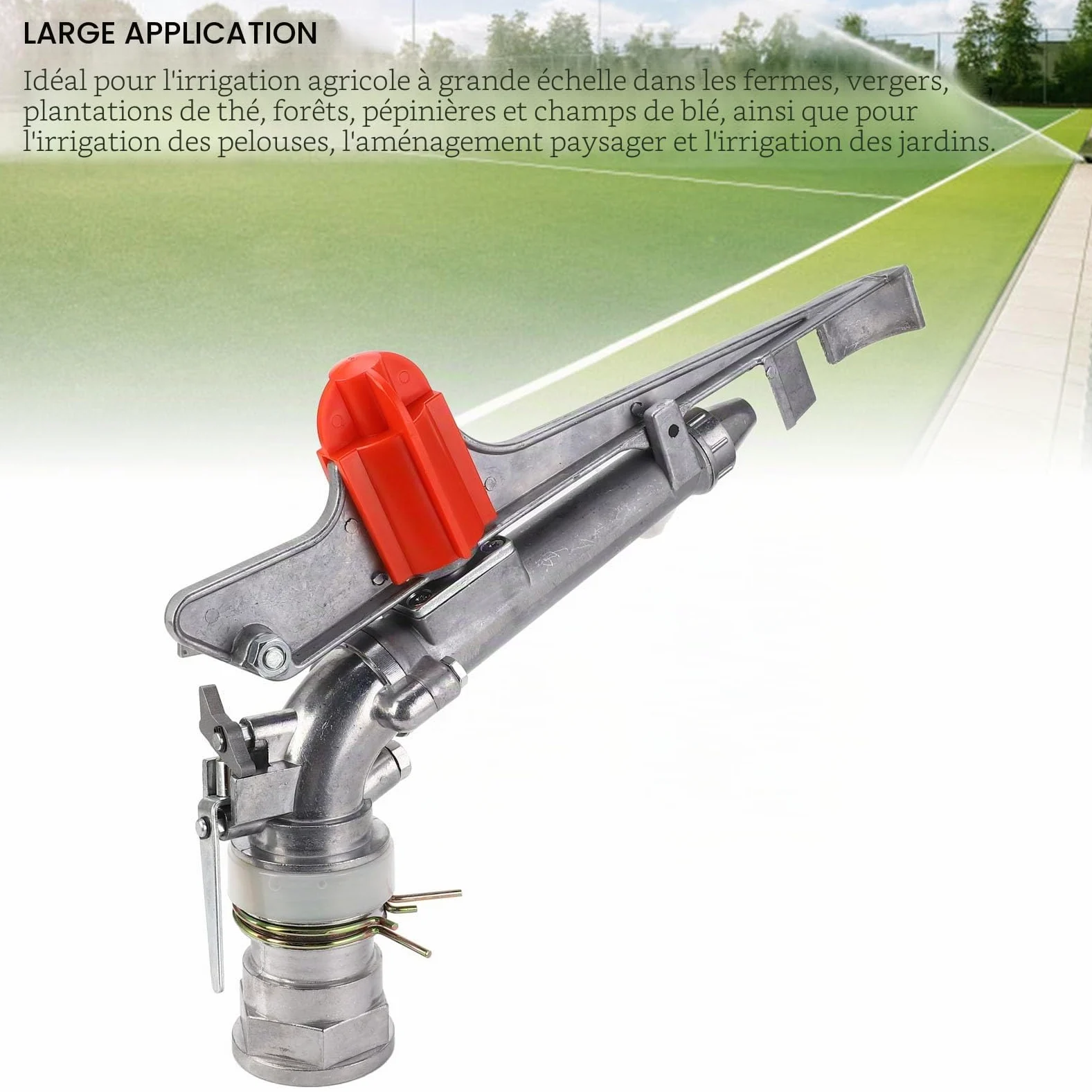 Arroseur D'irrigation de Ferme Agricole de 2 Pouces, Arroseurs de Pelouse Rotatifs à 360 ° pour Cour, Pistolet de Pulvérisation D'irrigation avec Angle Réglable, Filetage Femelle