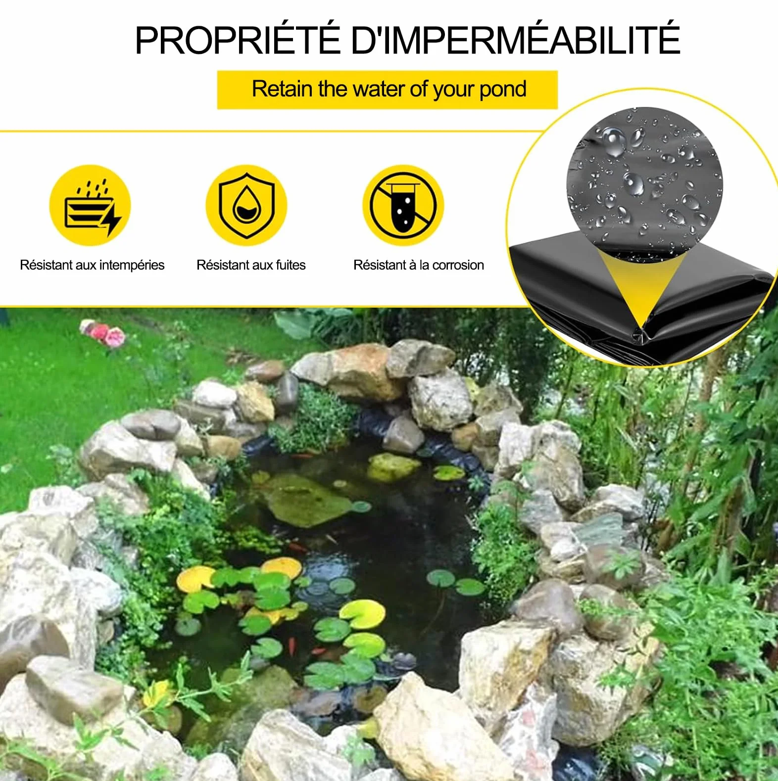 5x7.5m Liner bassin bache Noire agricole bassin Poisson Exterieur Jardin Facile à Installer étanchéité étanche et étanche bâche bassin extérieur bache epdm protéger l'étang Coupe Facile