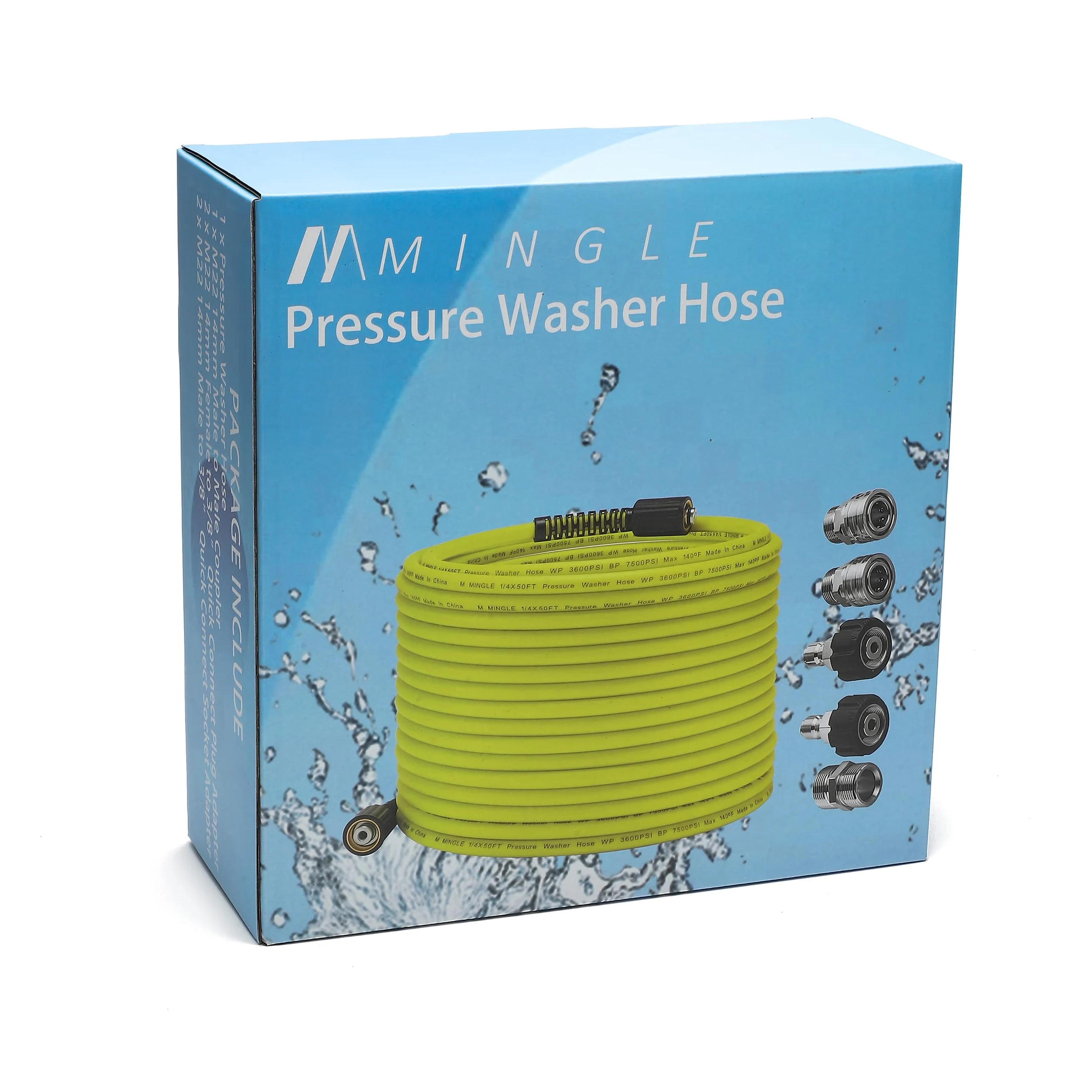 M MINGLE Tuyau Haute Pression 15 m x 1/4", M22 14mm en Acier Inoxydable | Flexible pour Nettoyeur Haute Pression, Raccord Rapide 3/8", Anti-Vrille, Idéal pour Nettoyage de Voiture et Allée, 250 bar