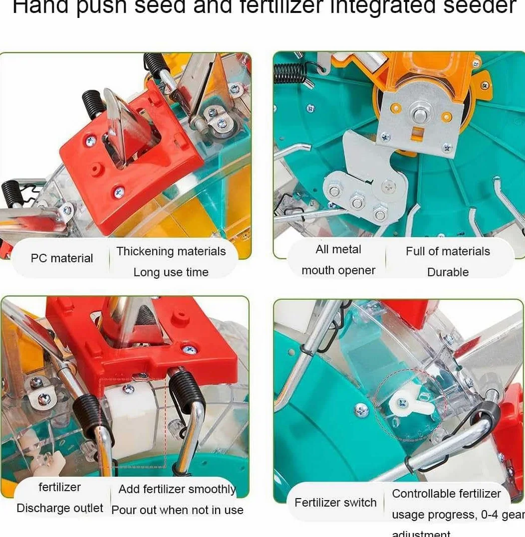 Semoir manuel avec roues, planteur de maïs et de blé à pousser à la main, semoir de précision en métal pour petites zones, idéal pour terrasses et jardins