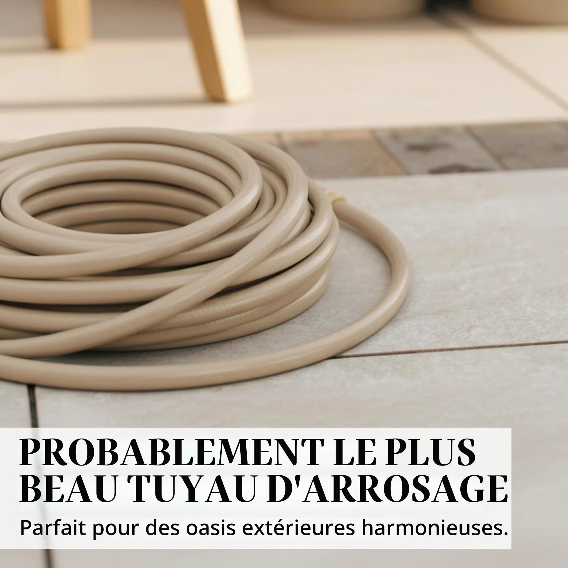 LIVLIG Tuyau d'Arrosage 10m Design – Tuyau Arrosage Flexible, 60% Recyclé, UV Résistant, Anti-Torsion, 1/2 Pouce, Beige