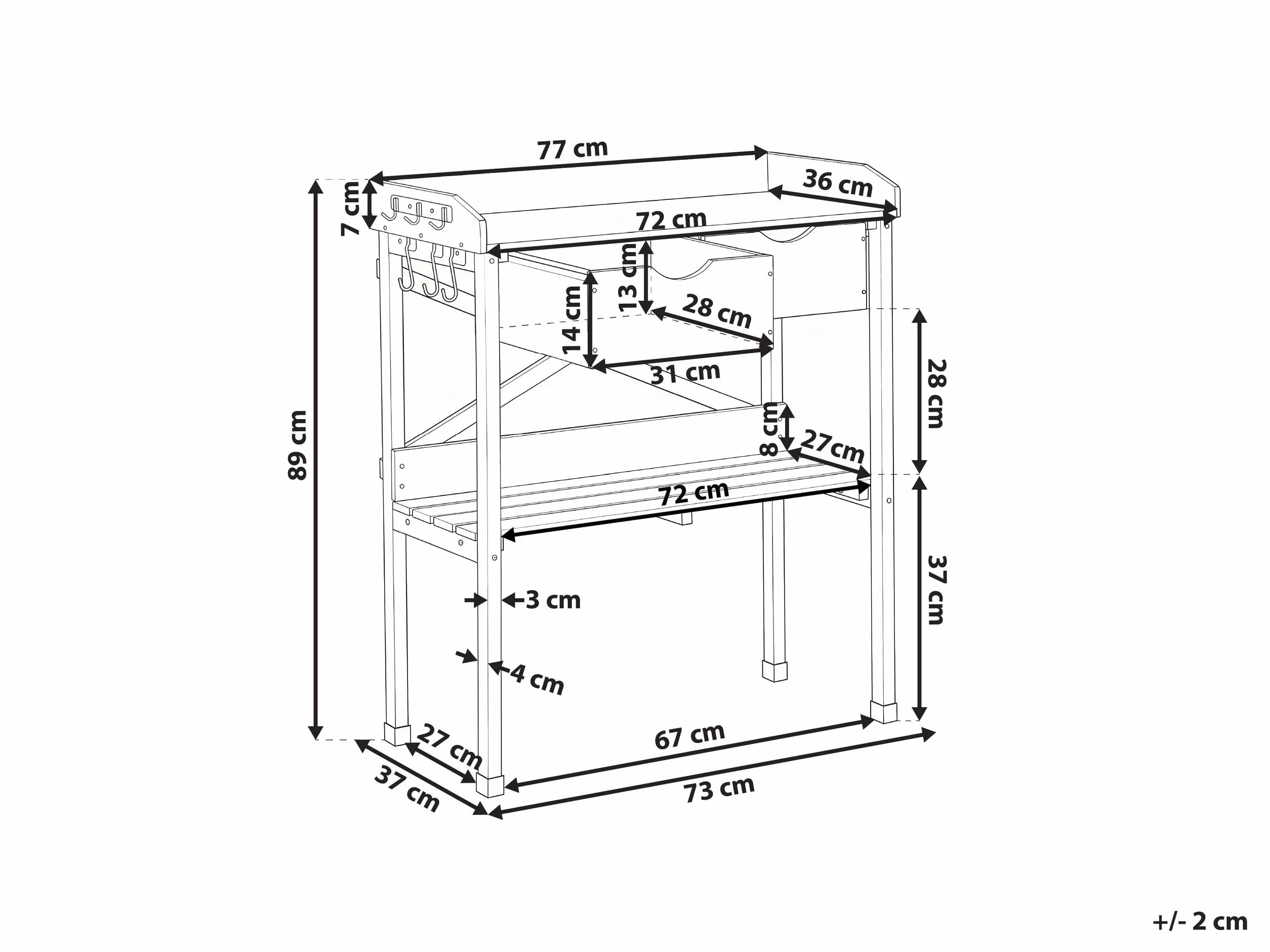 Ravanusa Table de Rempotage en Bois de Sapin 79x37x89 cm Plan de Travail en Fer Marron Clair