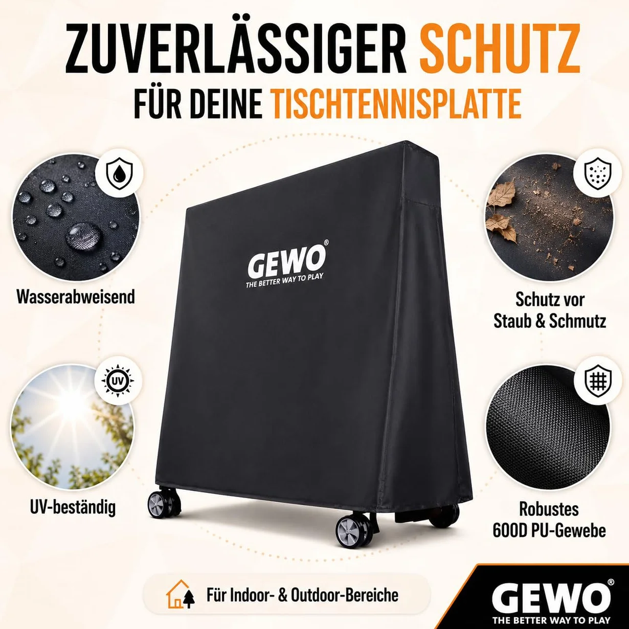 GEWO Housse de table de ping-pong d'extérieur 600D avec fermeture éclair