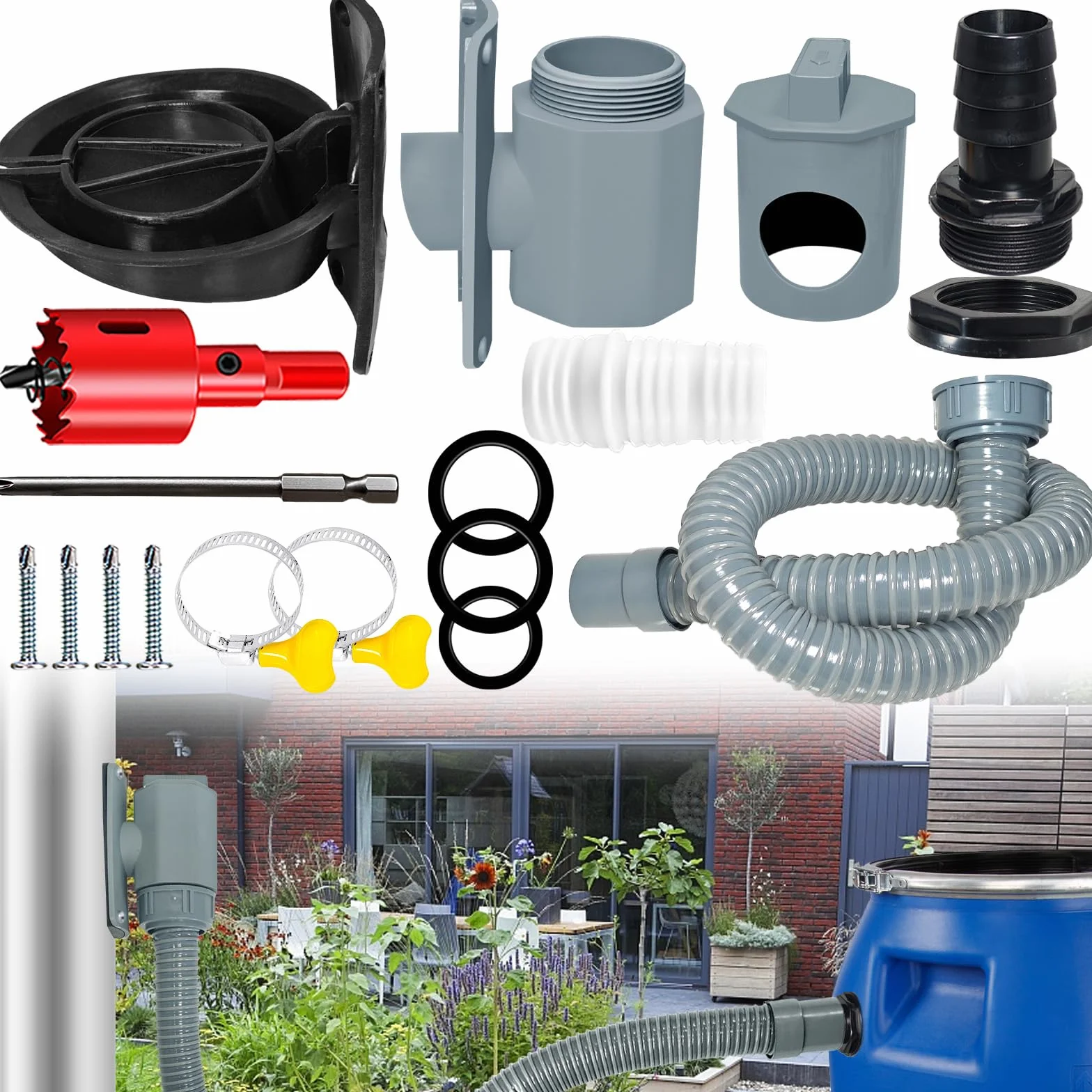 Récupérateur Eau de Pluie pour Tuyau de Descente Ø 90-110mm, Toitures Jusqu'à 80 m²