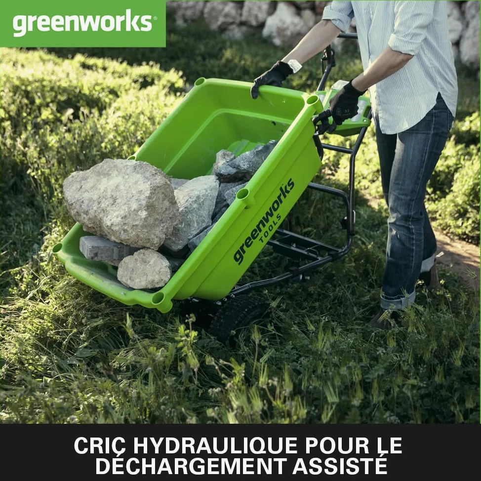 Greenworks G40GC Chariot de Jardín Électrique Sans Fil Autotracté, Brouette Électrique, Capacité de 100 KG, 106 L, Fonction de Basculement Facile, SANS Batterie Ni Chargeur 40 V, Garantie 3 Ans