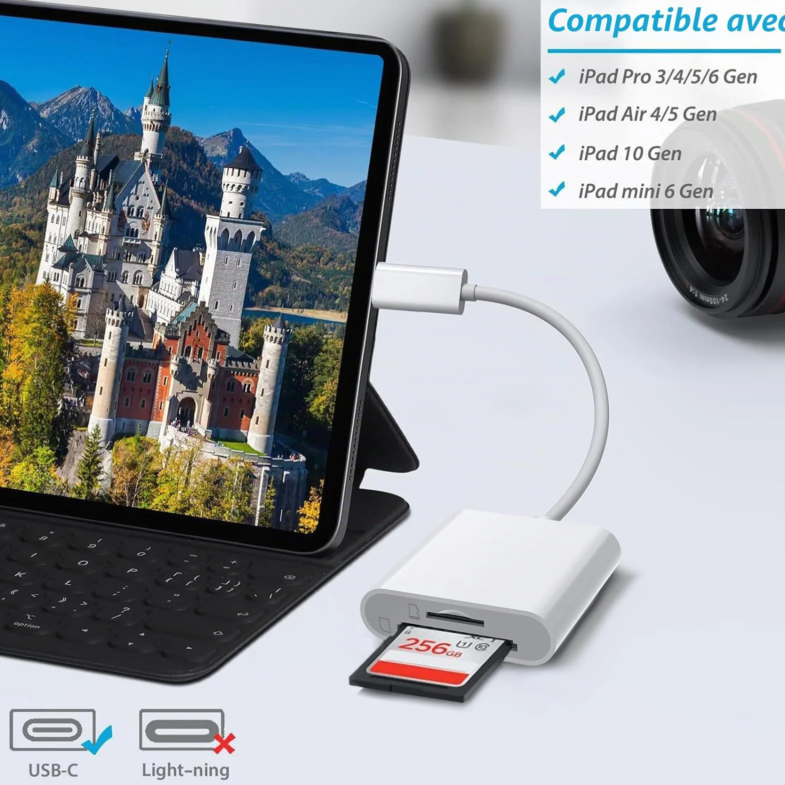 Lecteur Carte SD USB C, Adaptateur SD/TF pour iPhone 16 15 Pro Max, MacBook, iPad, Samsung Galaxy S24 S23