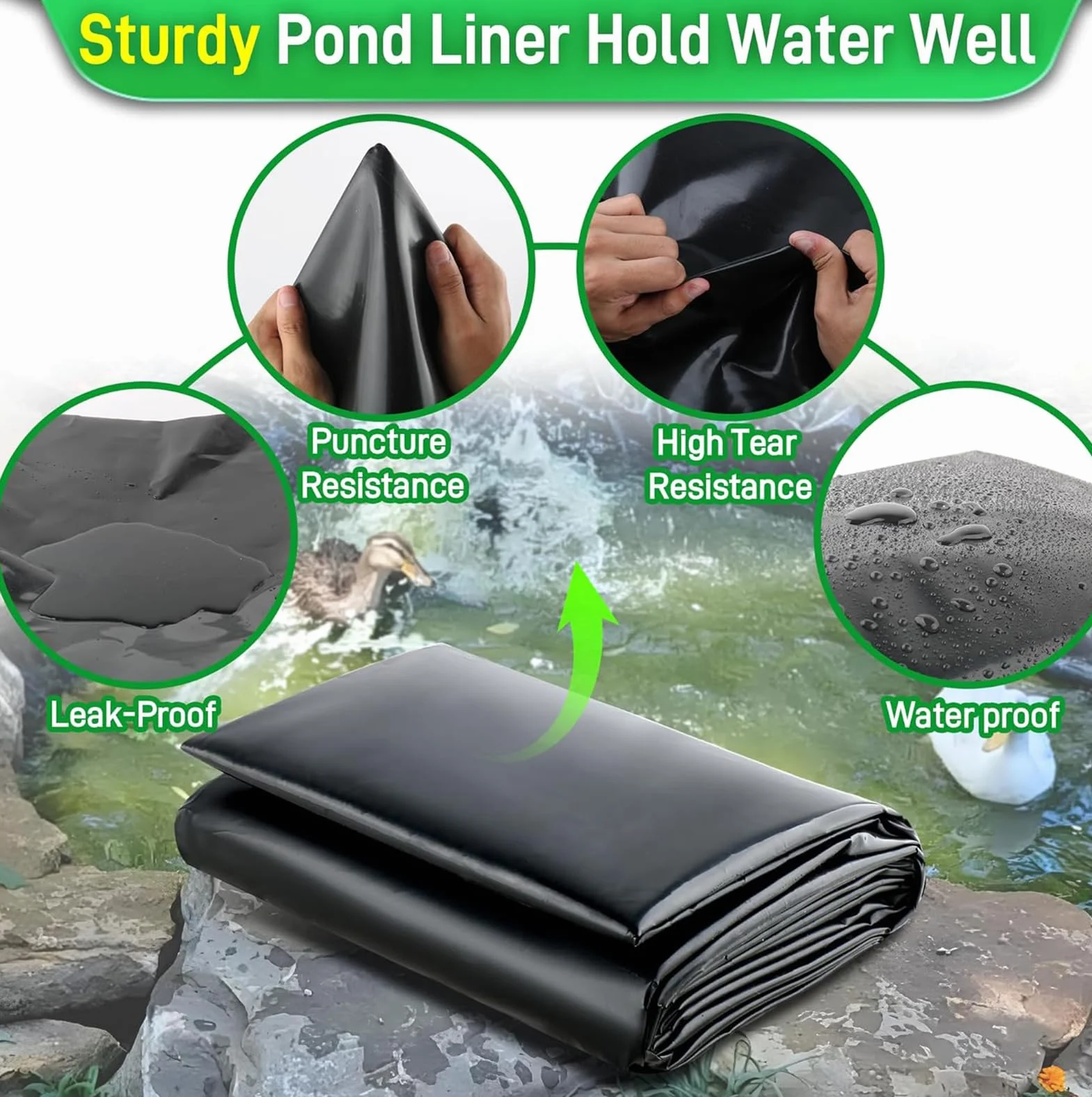 5x7.5m Liner bassin bache Noire agricole bassin Poisson Exterieur Jardin Facile à Installer étanchéité étanche et étanche bâche bassin extérieur bache epdm protéger l'étang Coupe Facile
