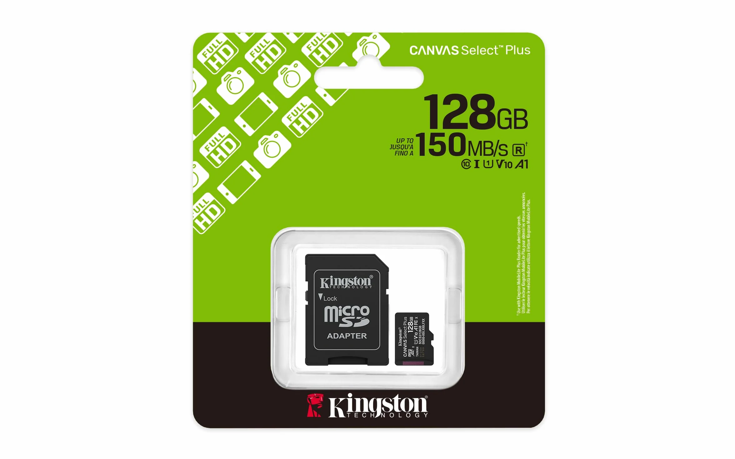 Kingston Canvas Select Plus Carte mémoire microSD 128GB microSDXC Gen3 150MB/s A1 Adaptateur SD Inclus