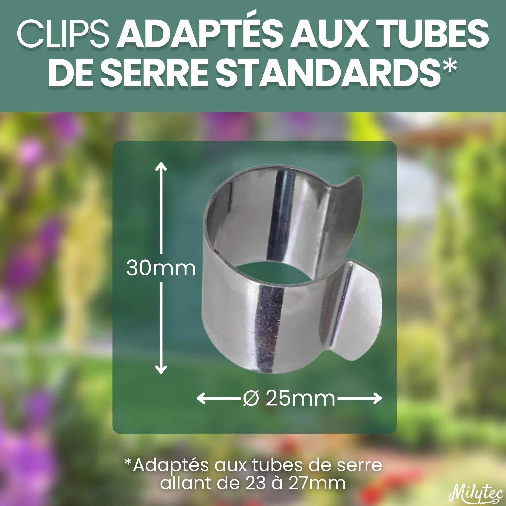 Clips pour Serre 25 mm Acier Galvanisé Lot de 50 Fixation Métal Bâche Tunnel