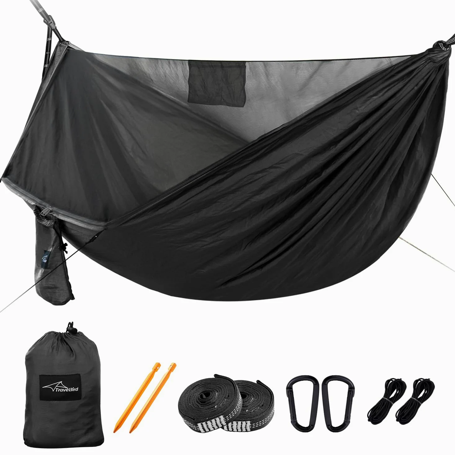Hamac d'extérieur Camping avec Moustiquaire et Corde de Faîtage, Extra Large pour 2 Personnes, 290 x 140 cm, Hamac Tout-en-Un avec des Sangles d'arbre, Idéal pour l'extérieur, Randonnée