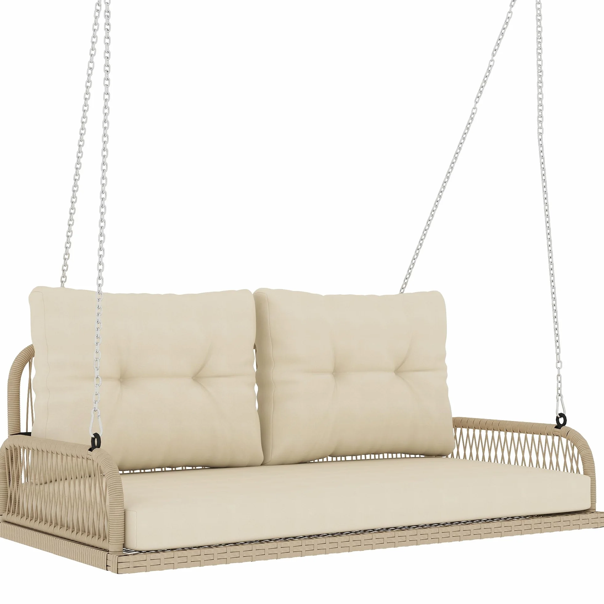 Outsunny Balancelle de Jardin en Résine Tressée 2 Places avec Coussins Amovibles, Charge 240 kg, 115x66x44cm, Beige