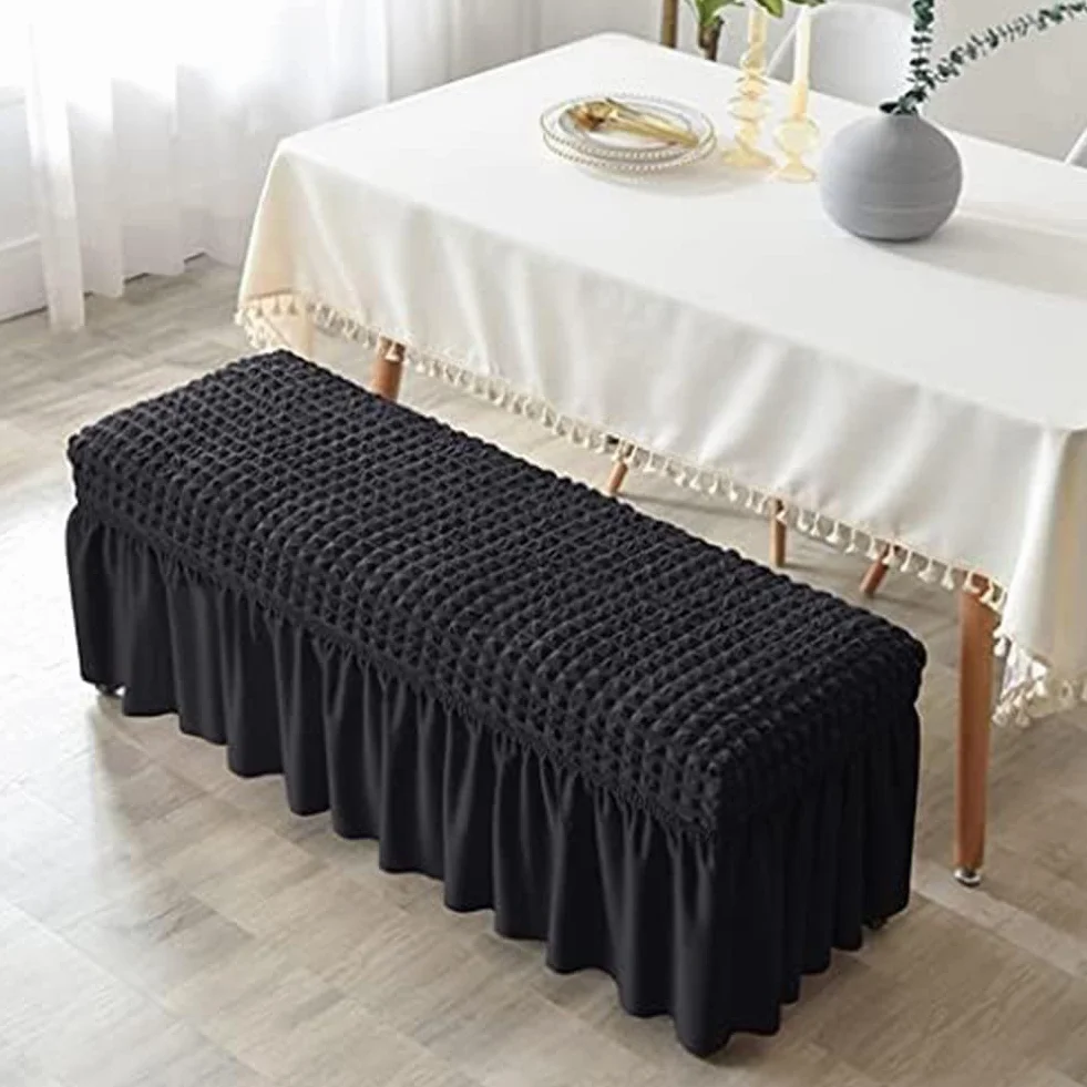 Housse de banc extensible en seersucker polyester élasthanne 80-119 cm noir