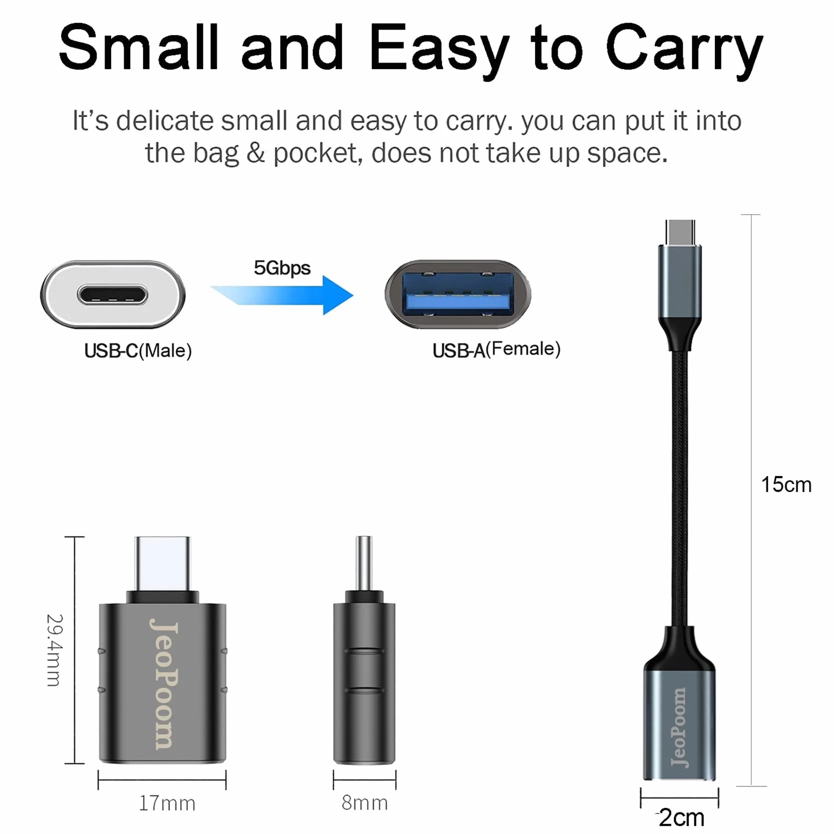 Adaptateur USB C Mâle vers USB Femelle, Type C vers USB A avec OTG Compatible S20, S10, Pixel, P20, P30