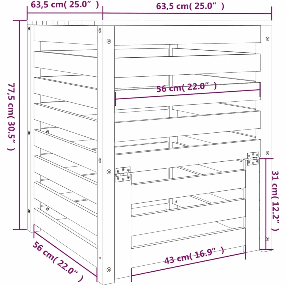 Composteur en Bois, Composteur de Jardin Bac à Compost Blanc 63,5x63,5x77,5 cm Bois Massif de pin