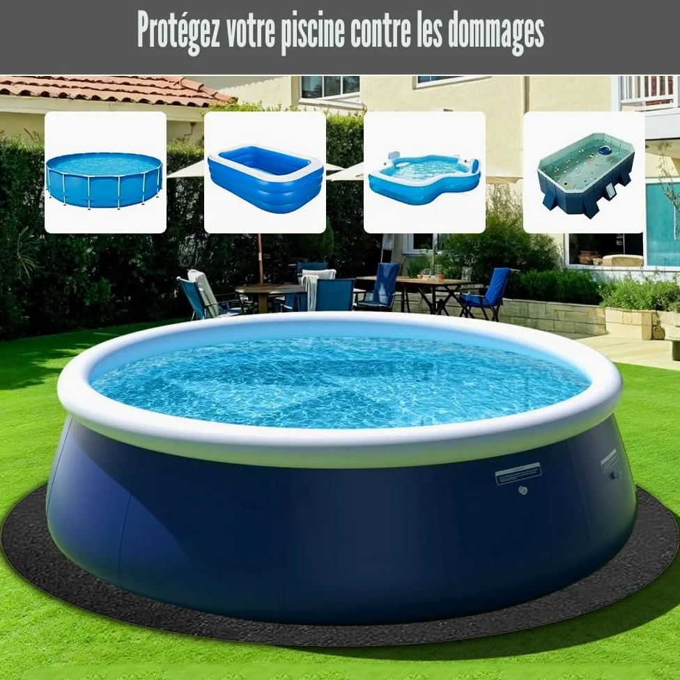 Tapis de Sol Piscine Ronde, 305cm Dalle de Piscine, apis de Revêtement de Sol de Pis-cine, Tapis Pis-cine AntidéRapant et Ultra Absorbante, für Frame Pools