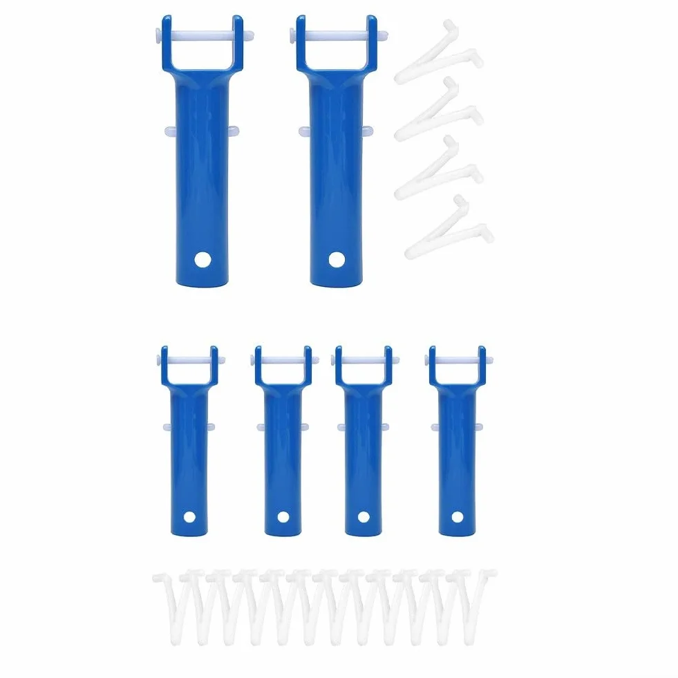 Kit de remplacement poignée aspirateur piscine clip papillon longue broche fixation sûre bâtons télescopiques plastique bleu 2 poignées 4 clips en V
