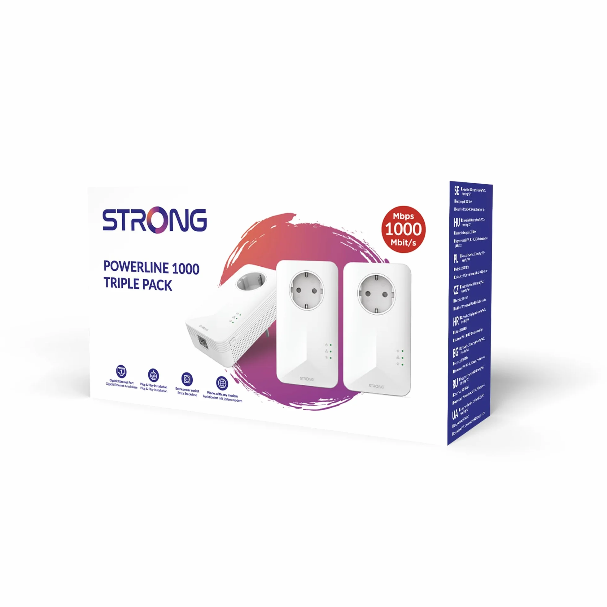 Powerline 1000 Kit 3 pièces Strong PowerL1000TRIEUV2 Internet Partout Prise Secteur