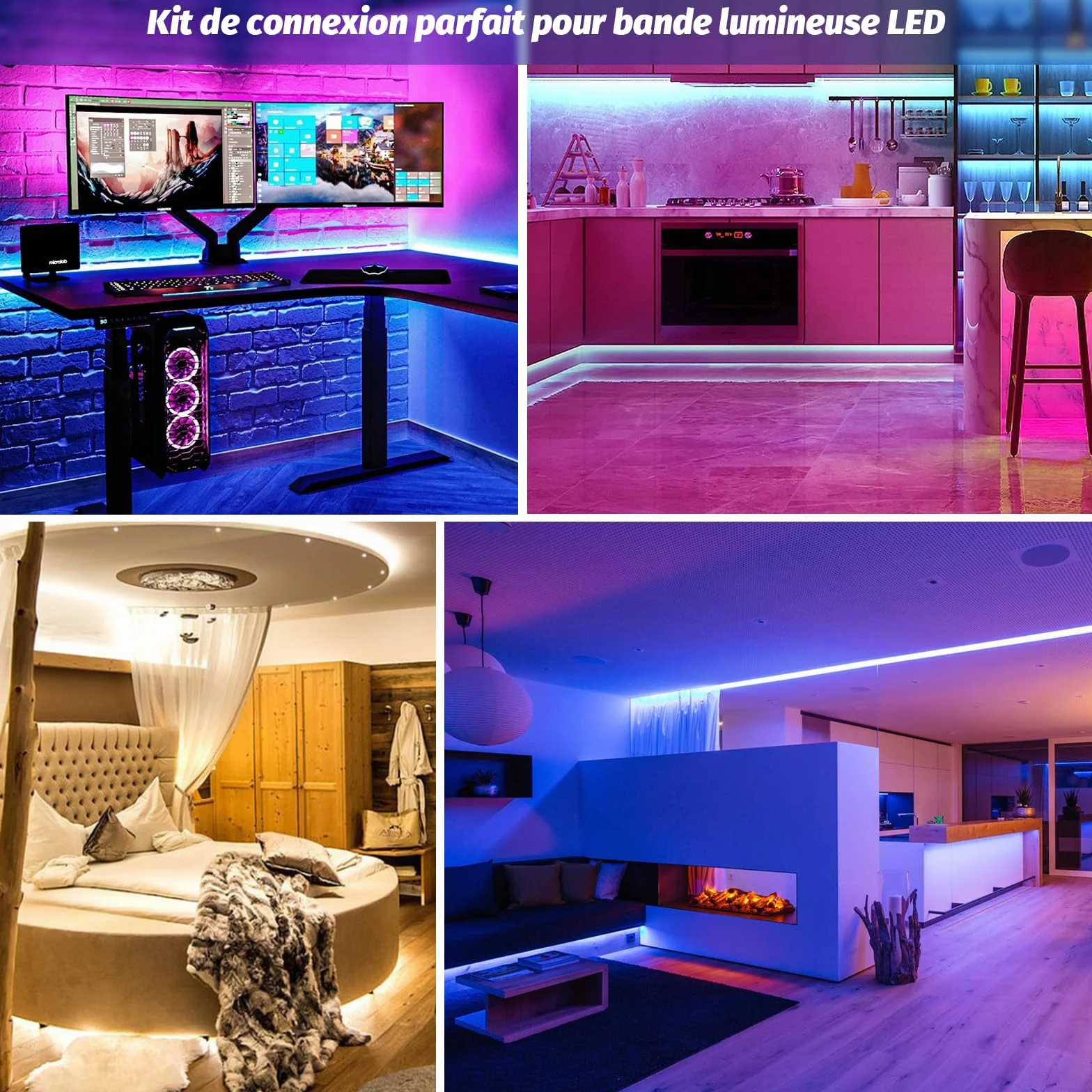 REDTRON Kit de connecteurs pour ruban LED 4 Broches Diviseur 1 à 2 Câble Accessoires DIY 5050 3528 2835