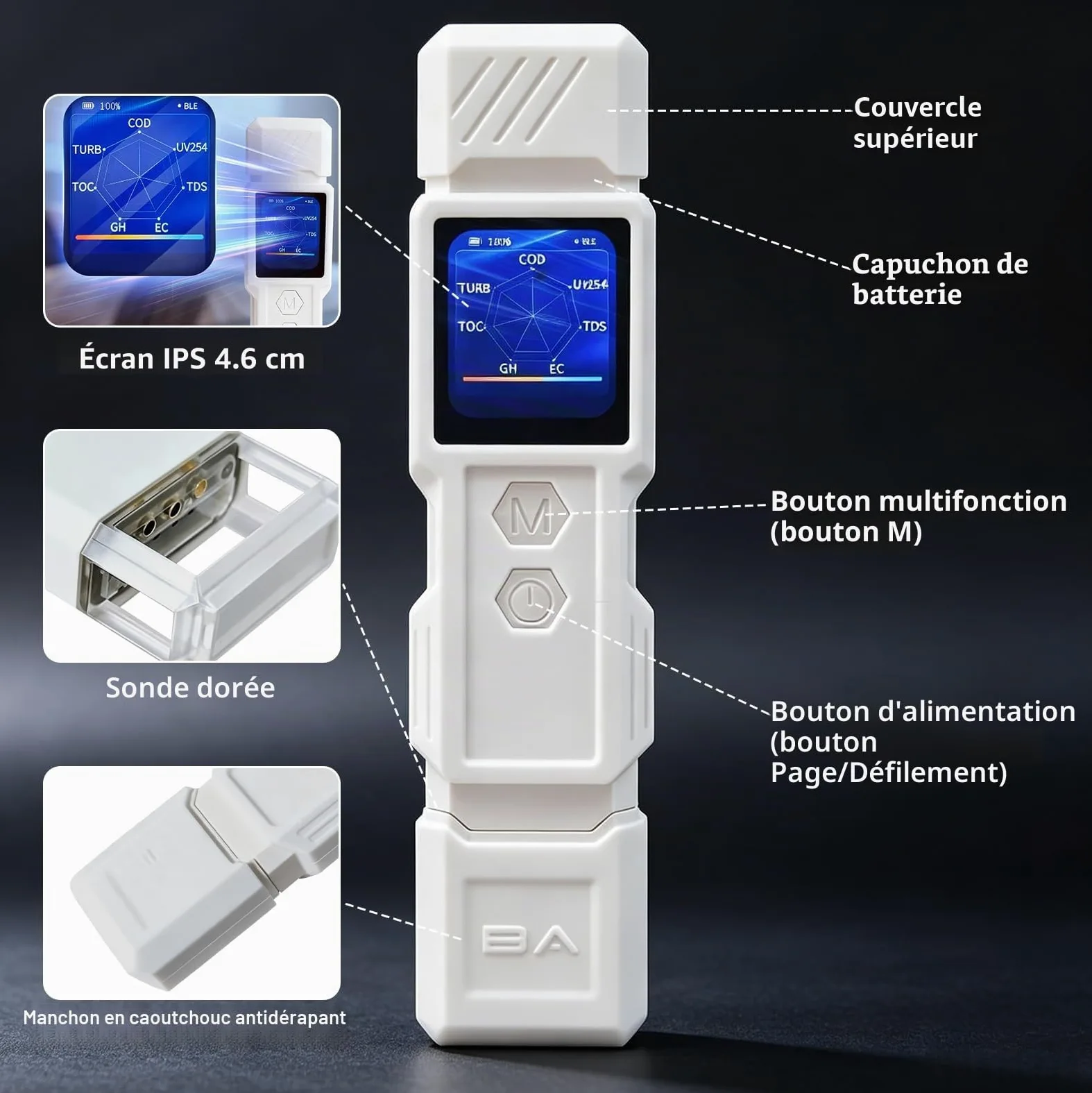 Testeur de qualité de l'eau numérique 9 en 1 pour eau potable | Mesure TDS, turbidité, CE, température, salinité, GH, COT, DCO et UV275