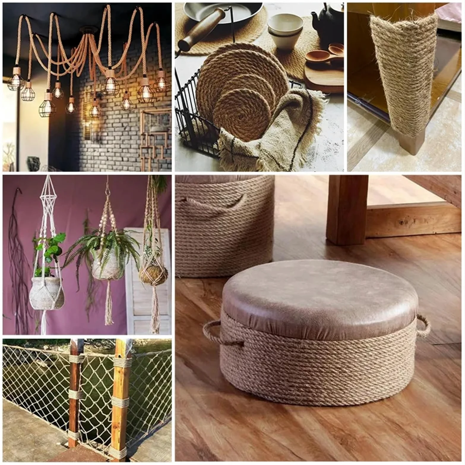 Ficelle De Jardin Corde de Jute en macramé, 50/100M, for Bricolage, Couture, Textile Maison, Chaise Bureau, Reliure Jambes, Plante Suspendue, Fabrication Pot Fleur(100M,4mm)