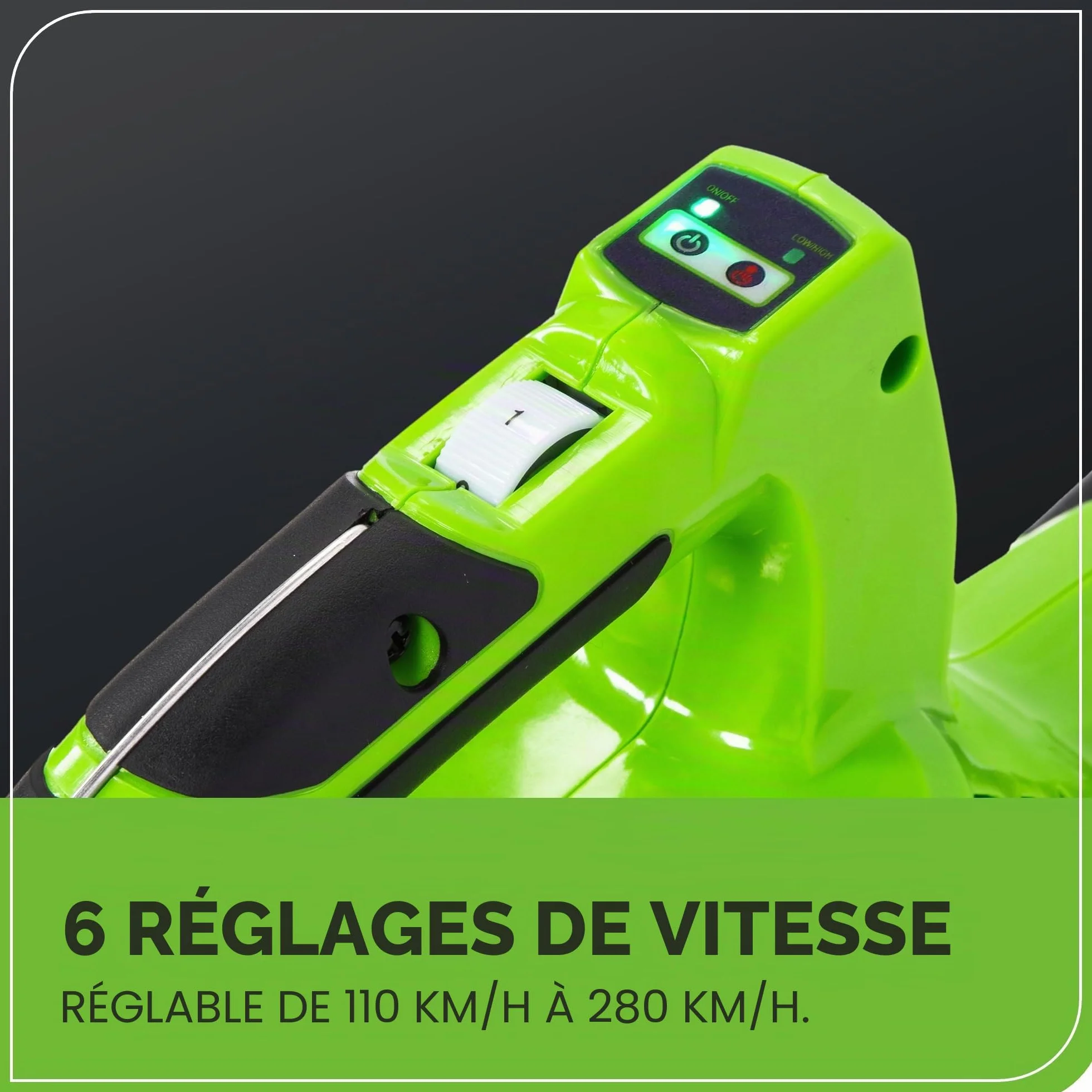 Greenworks GD40BV 40V Aspirateur Souffleur Sans Fil Sans Balais 280 km/h 9,63 m³/min Sac Mulching 45L
