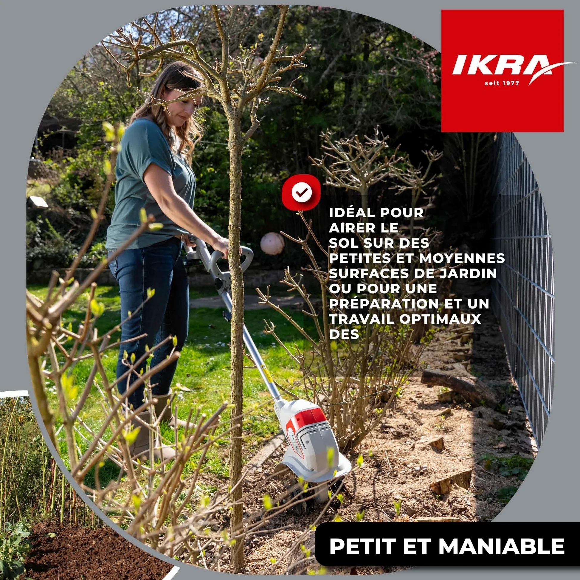 IKRA motoculteur à Batterie IAMH 20, Largeur 19cm, Batterie & Chargeur INCL | Profondeur de travail jusqu'à 15,5 cm, léger, rangement peu encombrant, gamme d'outils sans fil 20 V d'IKRA